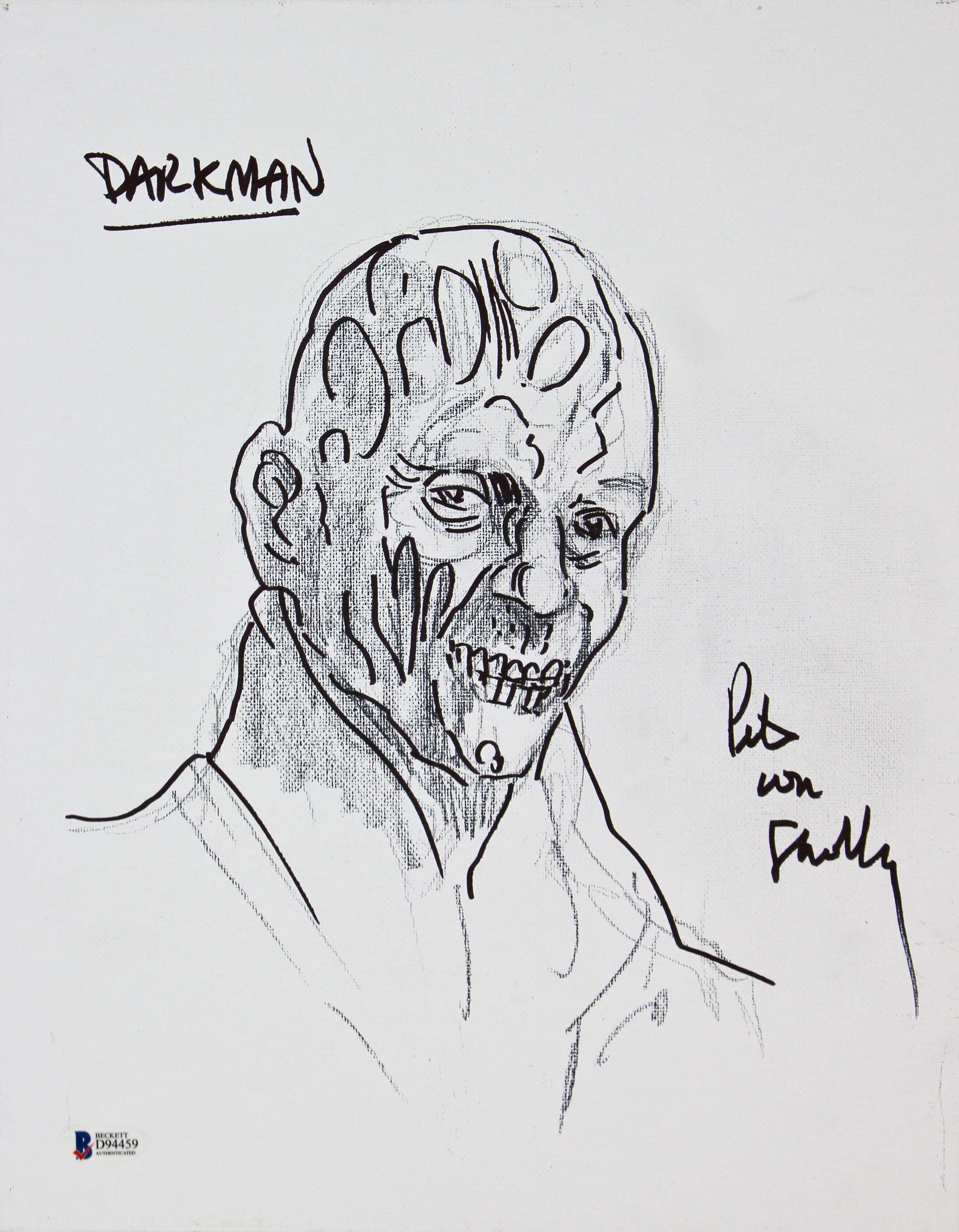 Pete Von Sholly Signed 11x14 Original Art Darkman Sketch Canvas BAS #D94459