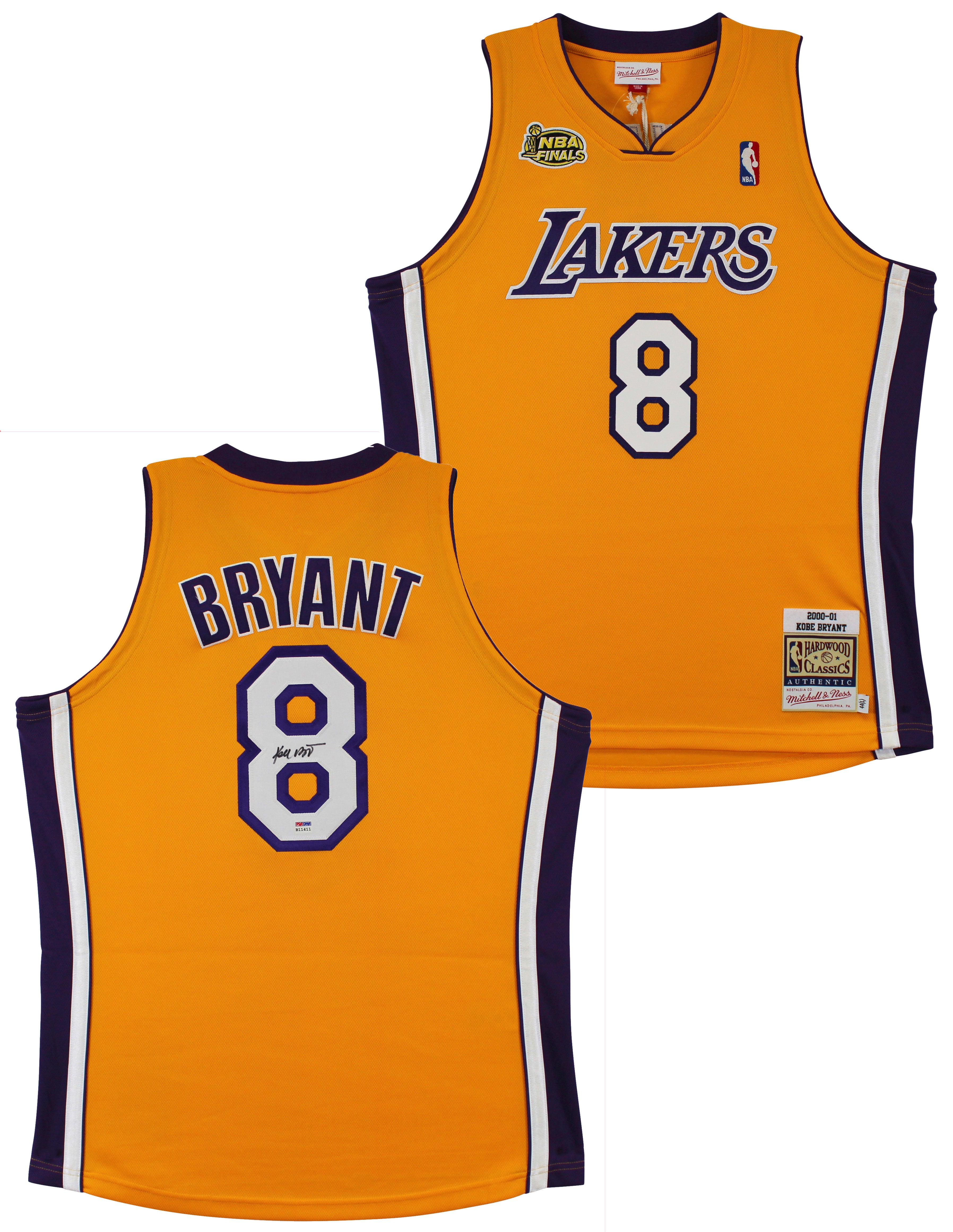 Lakers Kobe Bryant Signed Yellow M&N 2000-01 HWC Authentic Framed Jersey PSA/DNA