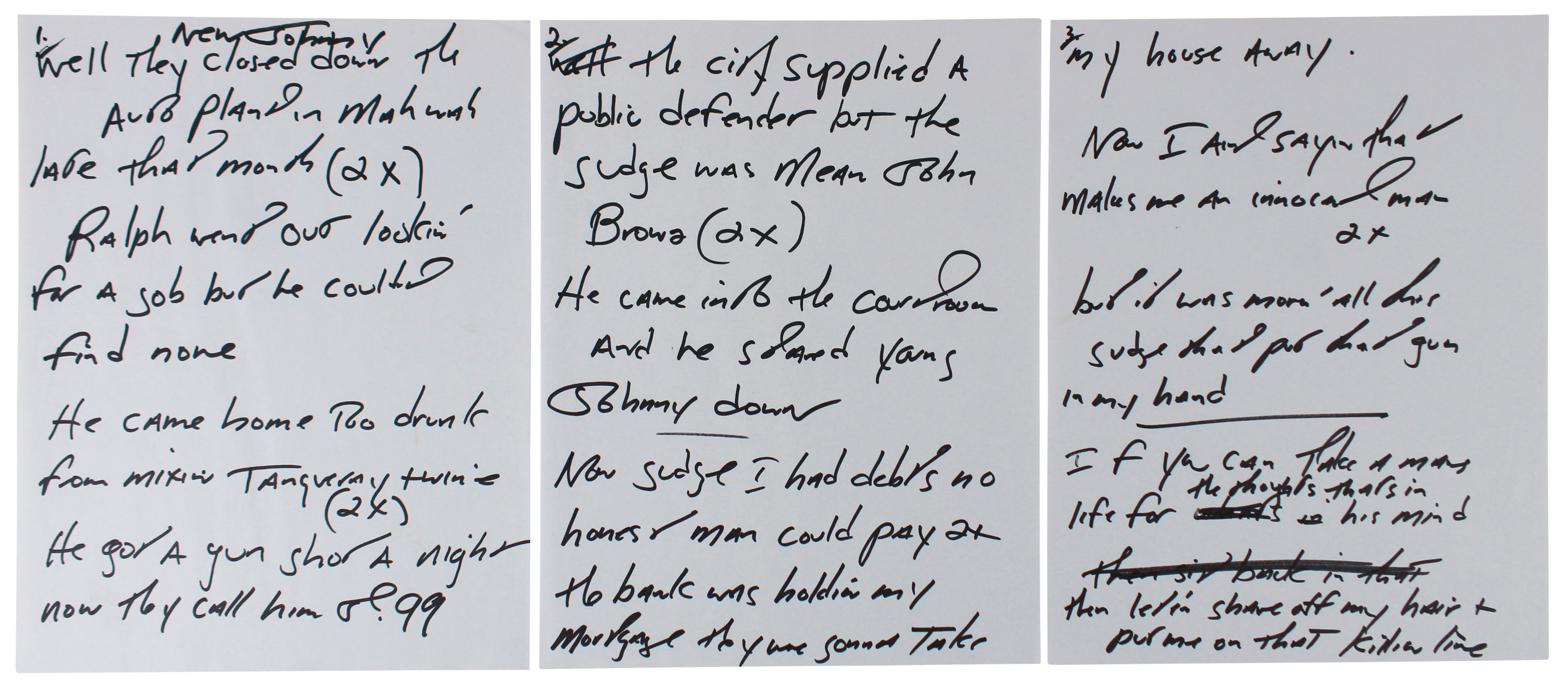 Bruce Springsteen 8.5x11 3 Page Handwritten Johnny 99 Lyrics BAS #AD64116