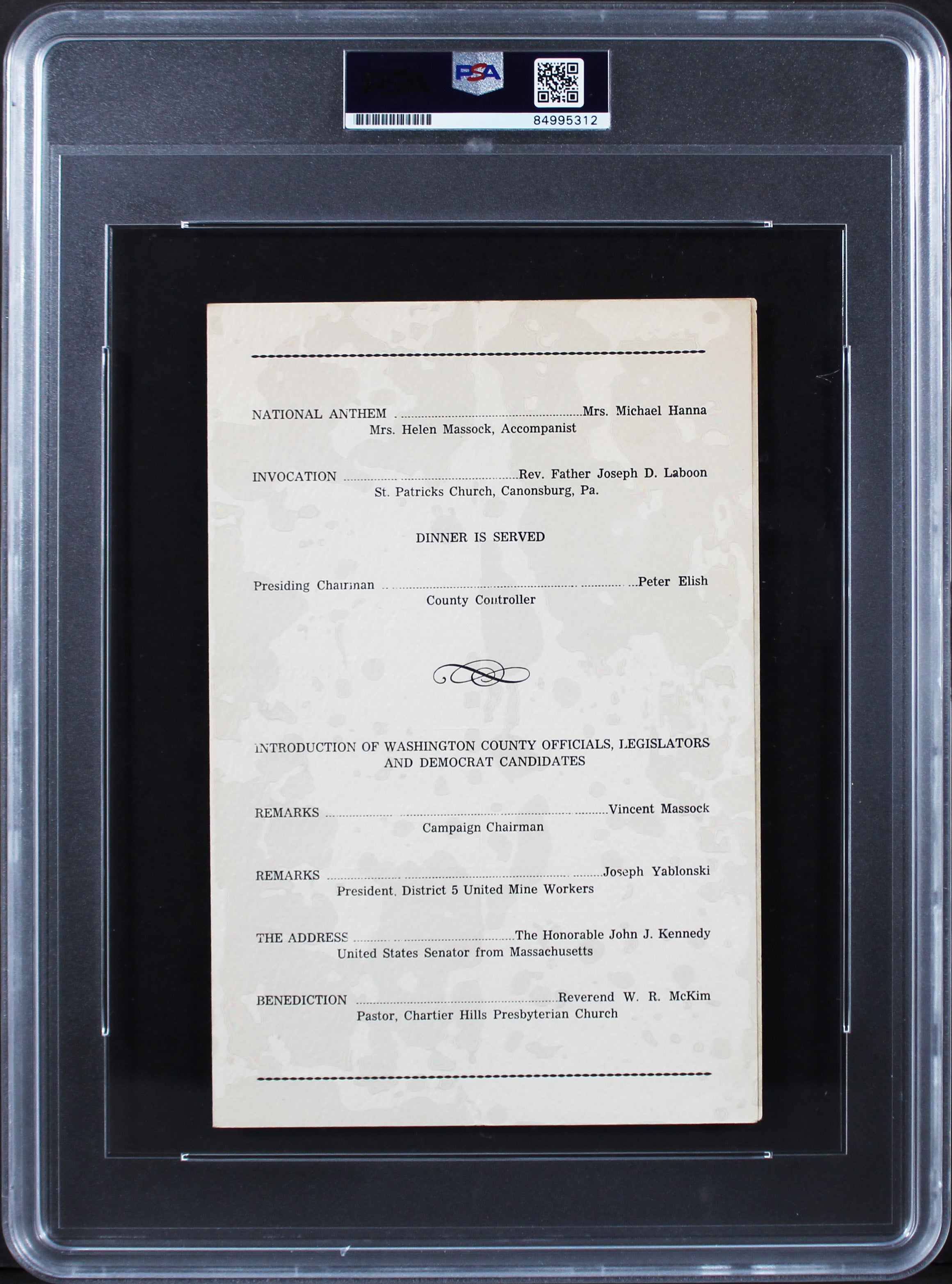 John F. Kennedy Authentic Signed 5.5x8.5 1959 Program Page PSA/DNA Slabbed