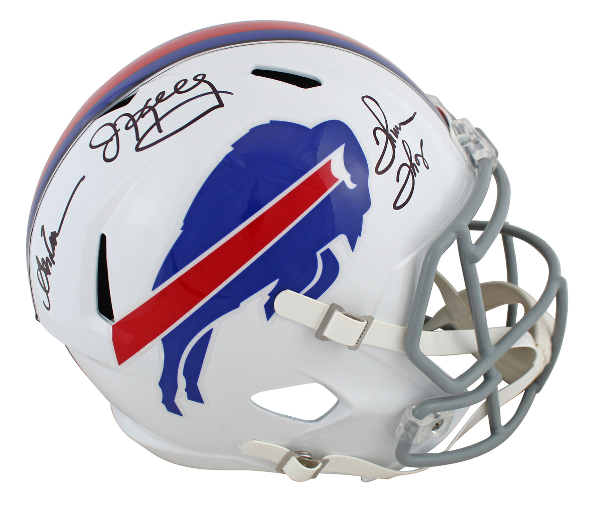 Bills (3) Kelly, Thomas & Reed Signed White Full Size Speed Rep Helmet JSA Wit