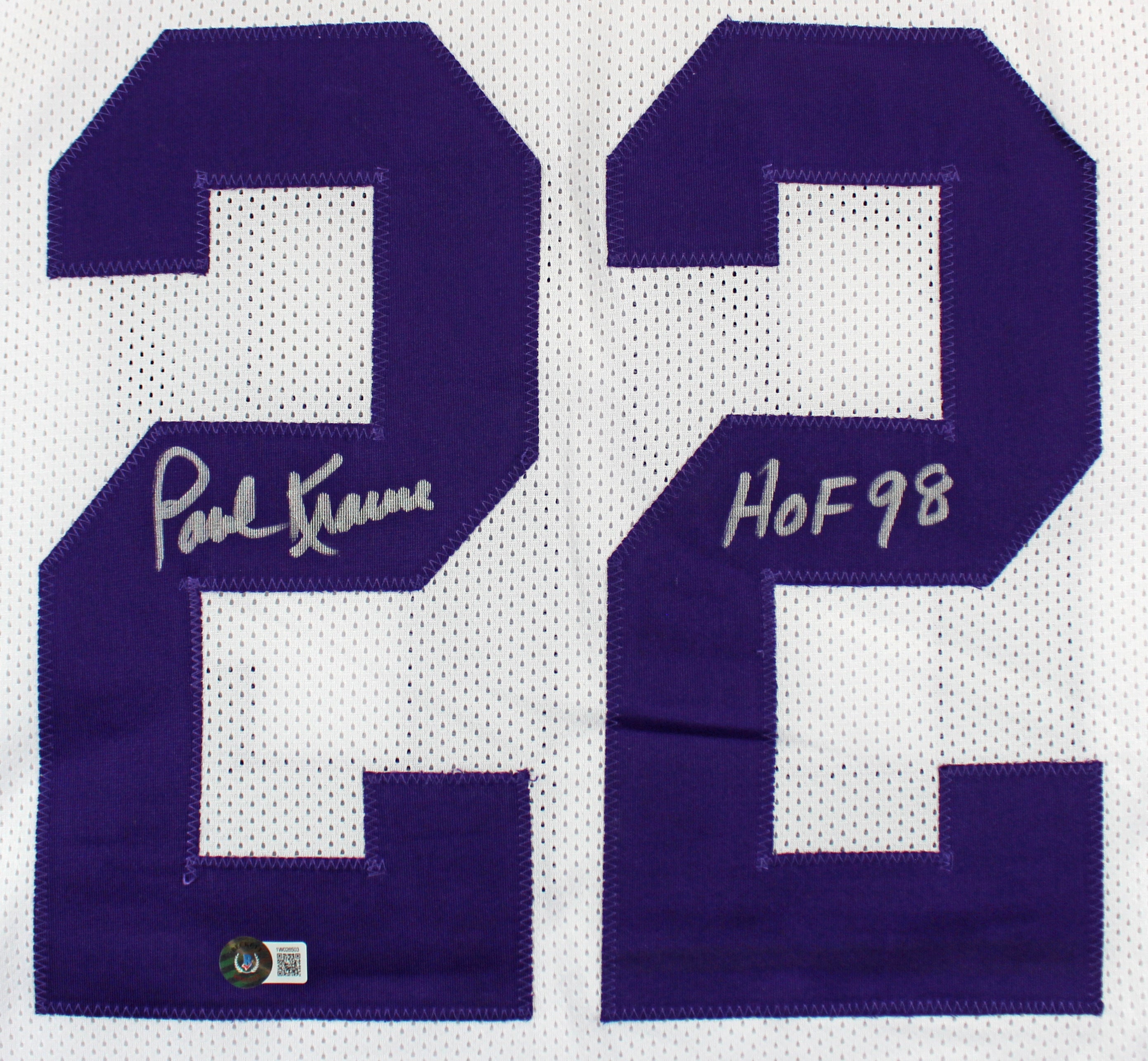 Paul Krause "HOF 98" Authentic Signed White Pro Style Jersey BAS Witnessed