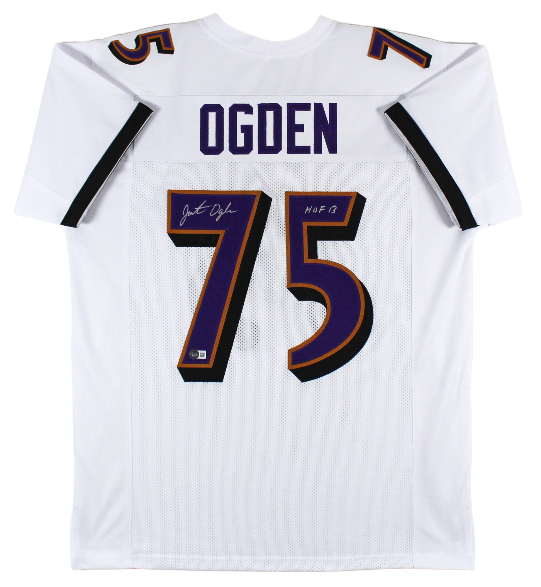 Jonathan Ogden "HOF 13" Authentic Signed White Pro Style Jersey BAS Witnessed
