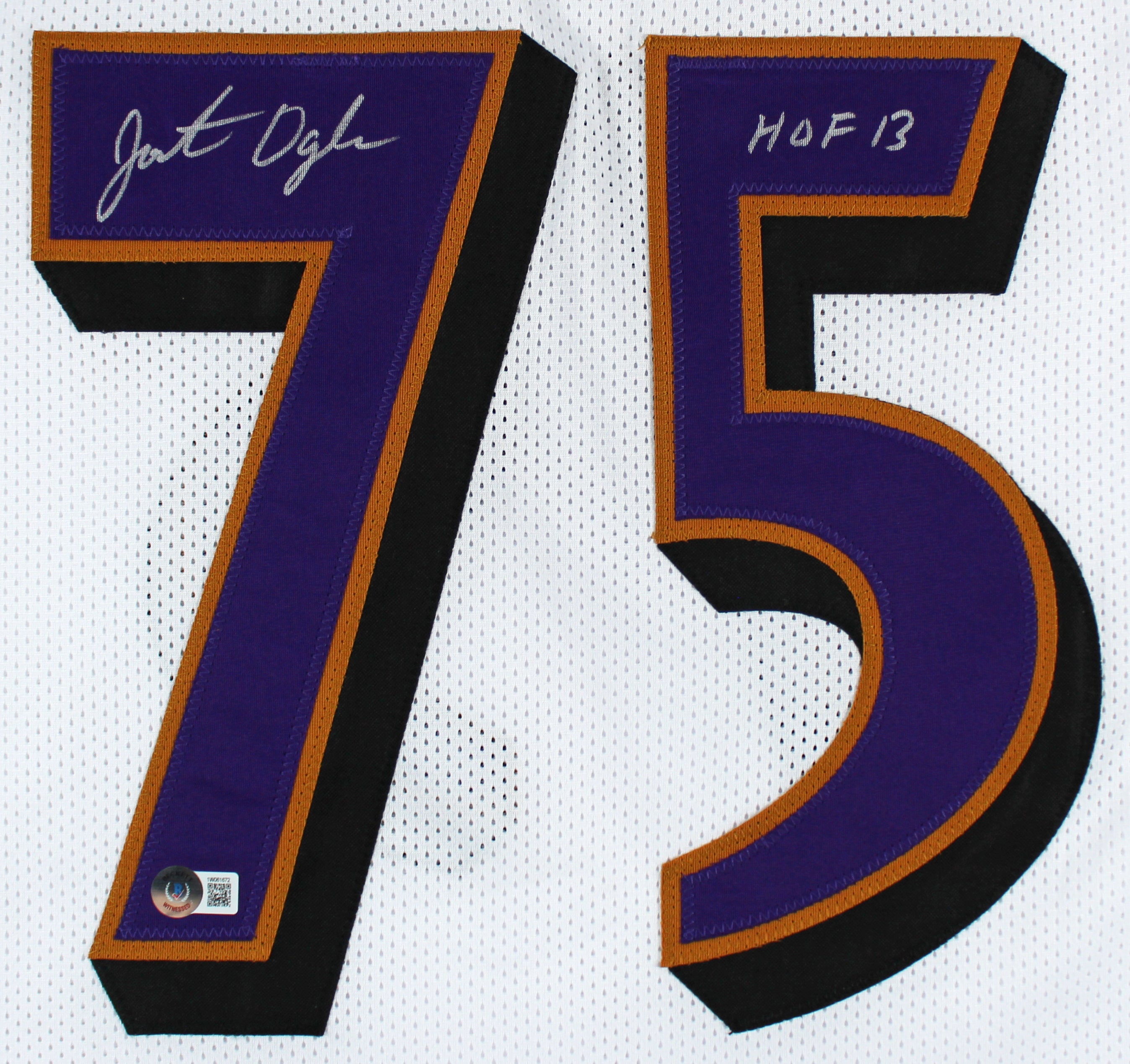 Jonathan Ogden "HOF 13" Authentic Signed White Pro Style Jersey BAS Witnessed