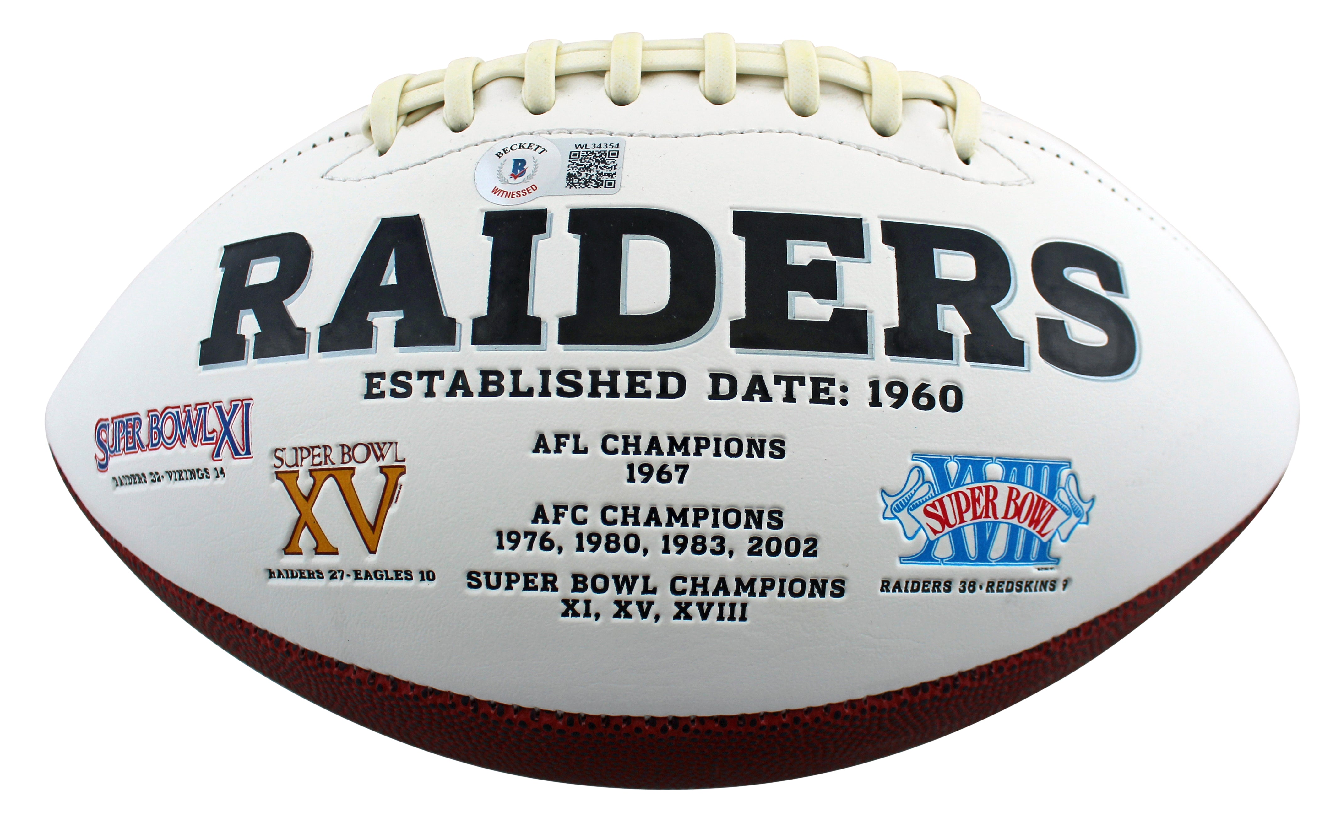 Raiders Howie Long Authentic Signed White Panel Logo Football BAS Witnessed