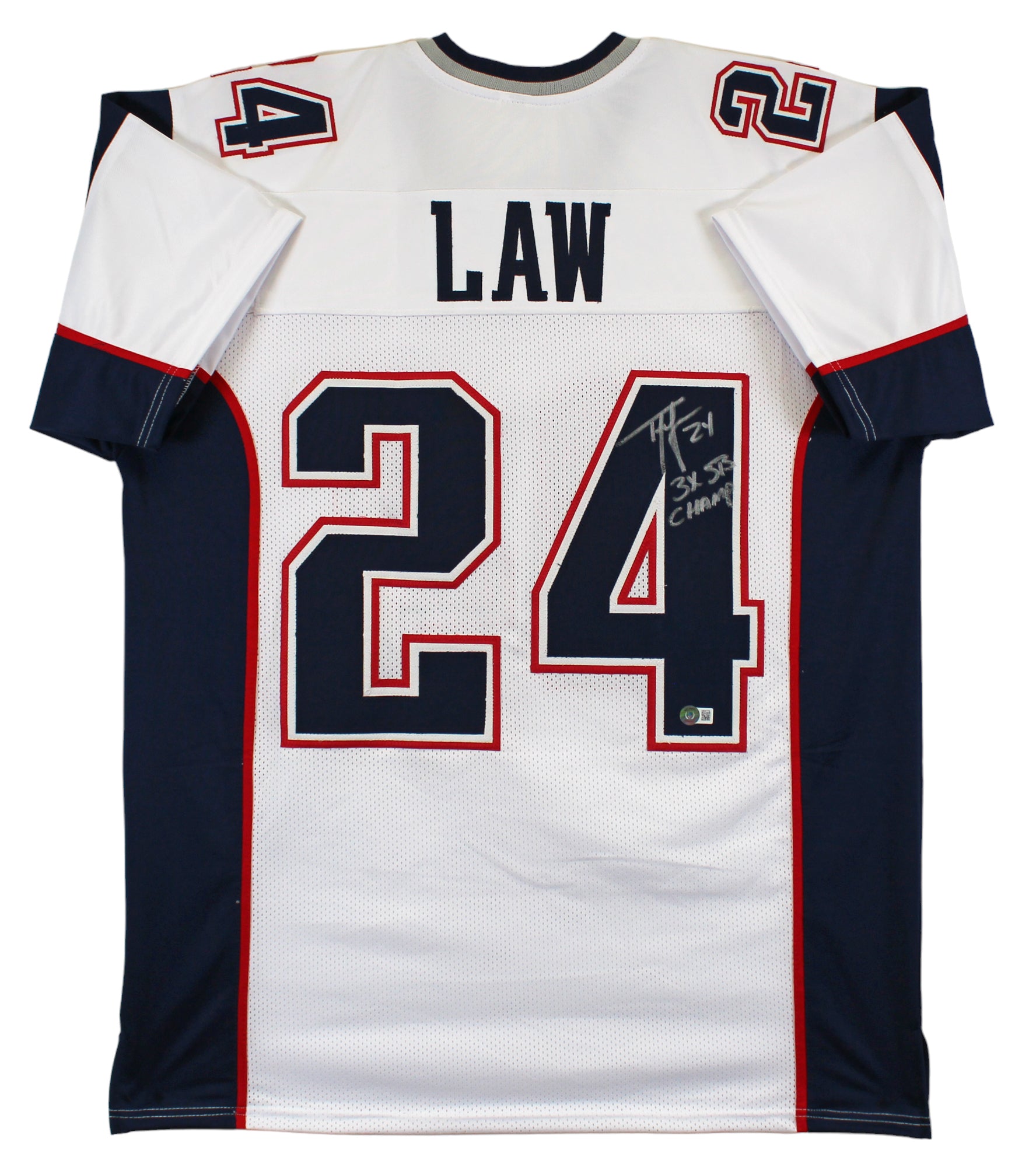 Ty Law "3x SB Champ" Authentic Signed White Pro Style Jersey BAS Witnessed HOLIDAY DOORBUSTER
