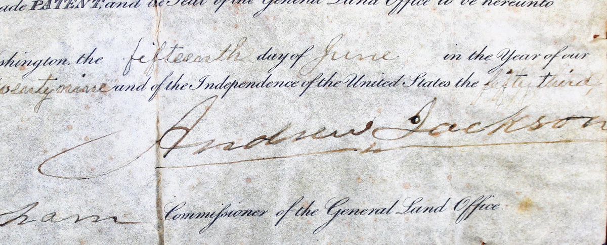 Andrew Jackson Authentic Signed 9.25x15 1829 Land Grant Document BAS #AA03011