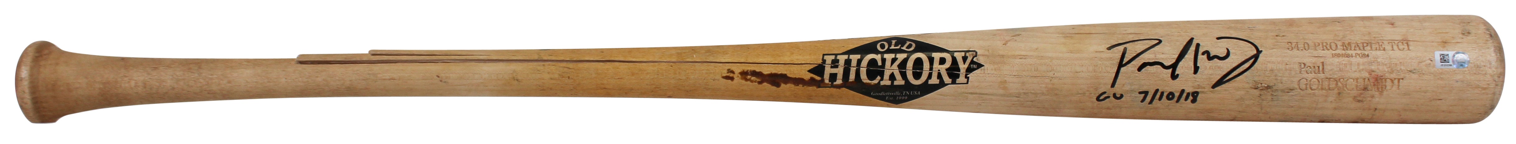 D-Backs Paul Goldschmidt "GU 7/10/18" Signed Game Used Old Hickory Bat MLB & BAS