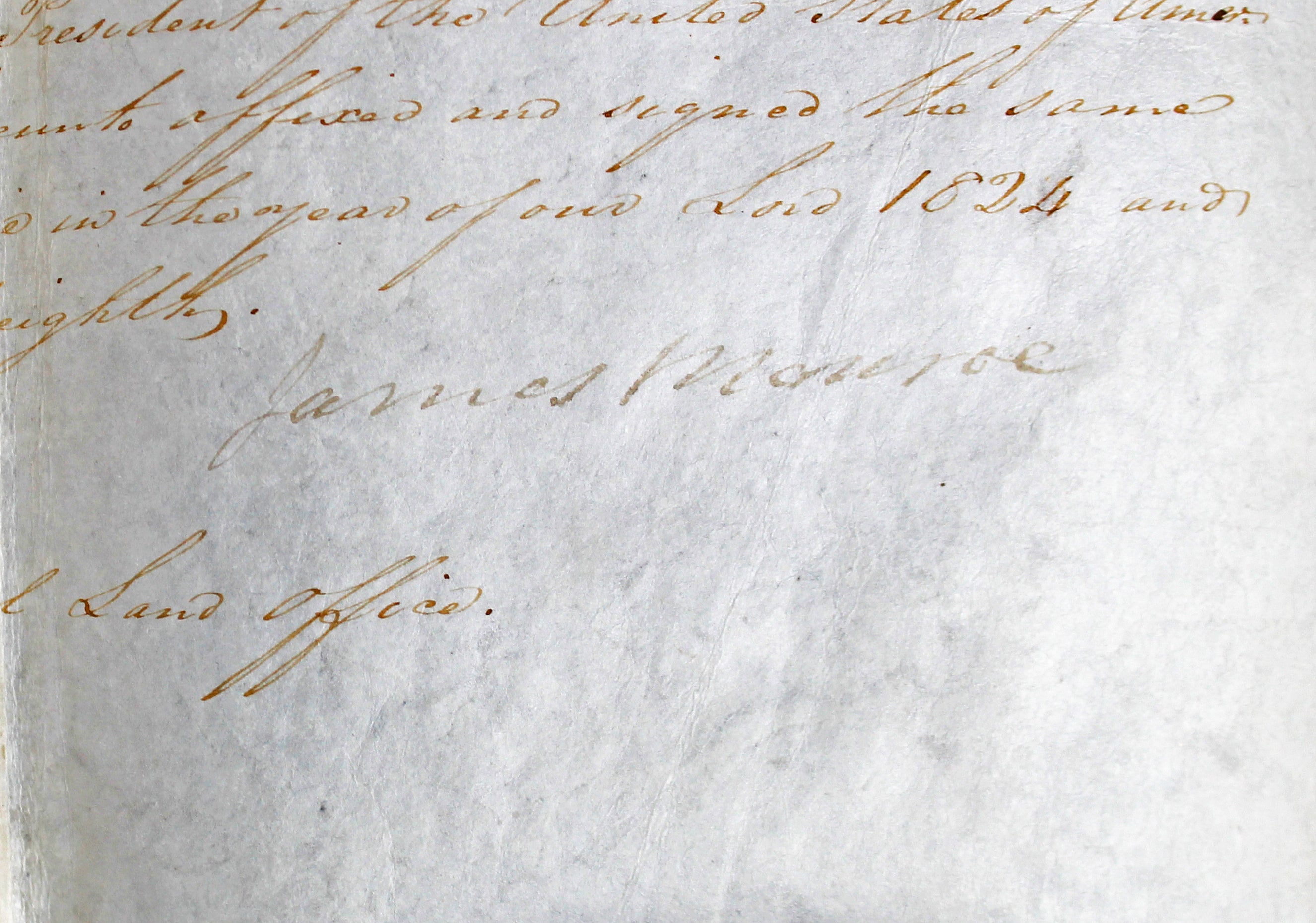 James Monroe Authentic Signed 19.25x20.25 1824 Land Grant Dated BAS #AA03017