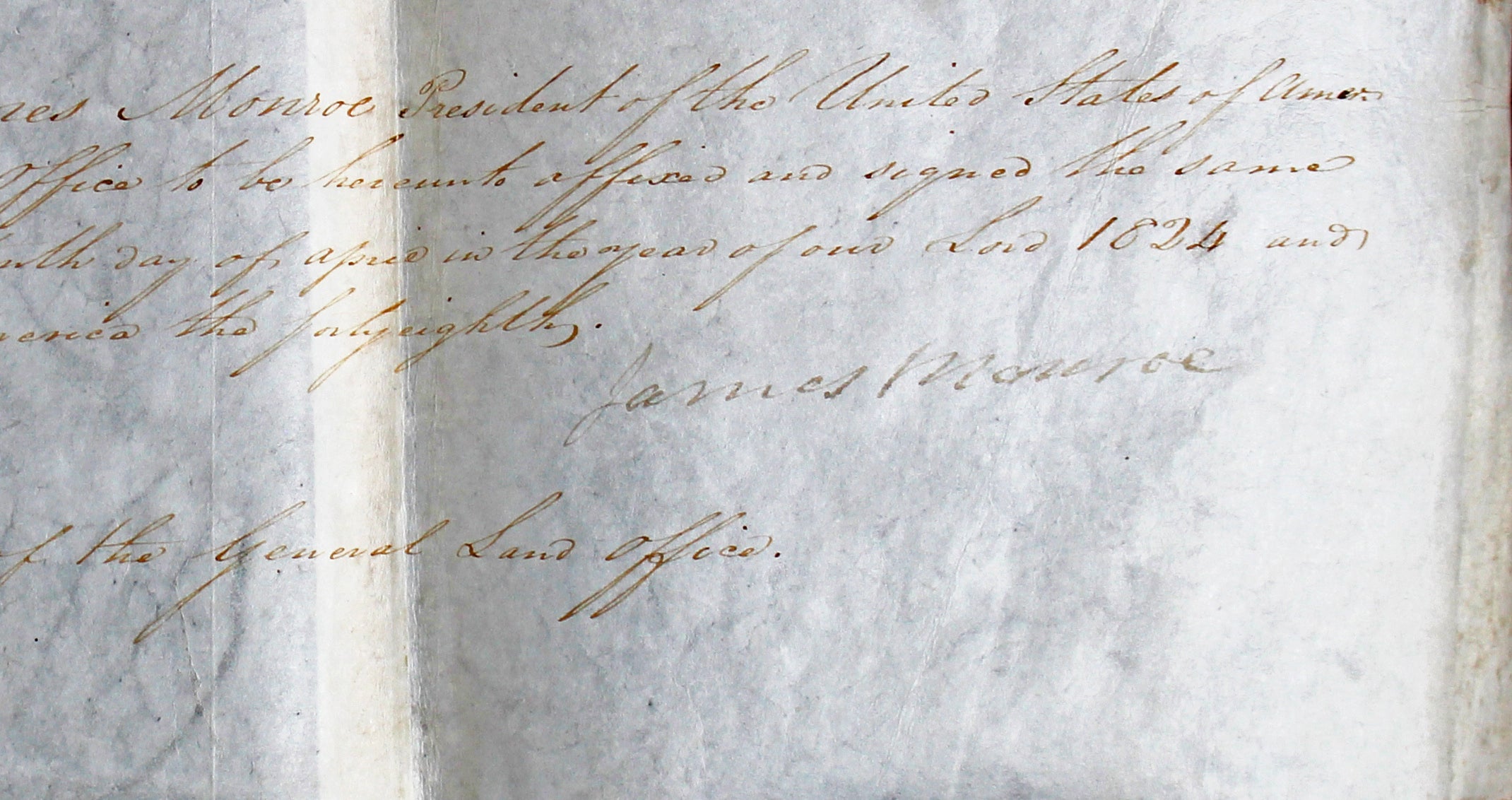 James Monroe Authentic Signed 19.25x20.25 1824 Land Grant Dated BAS #AA03017