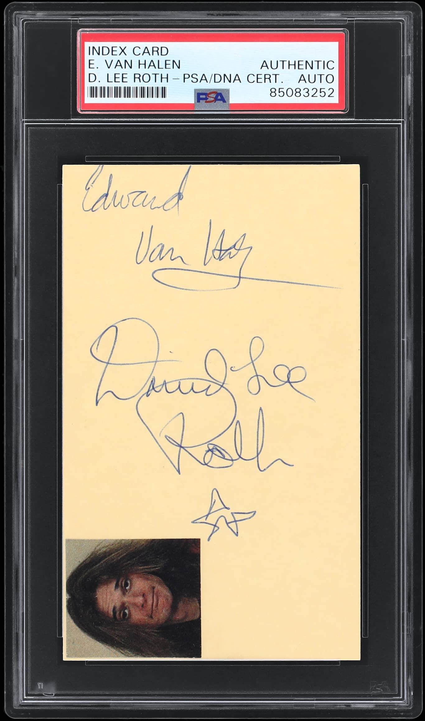 Eddie Van Halen & David Lee Roth Van Halen Signed 3x5 Index Card PSA/DNA Slabbed