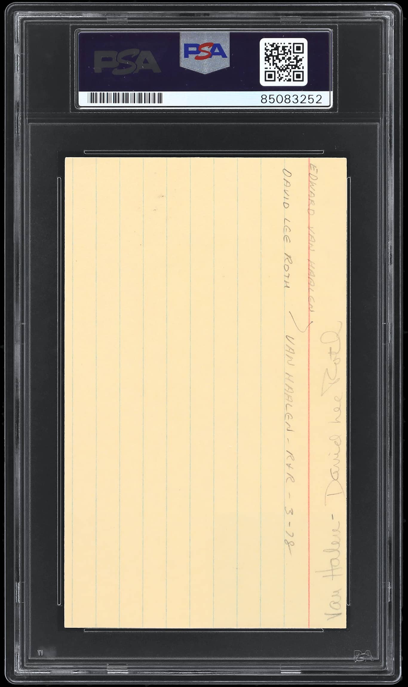 Eddie Van Halen & David Lee Roth Van Halen Signed 3x5 Index Card PSA/DNA Slabbed