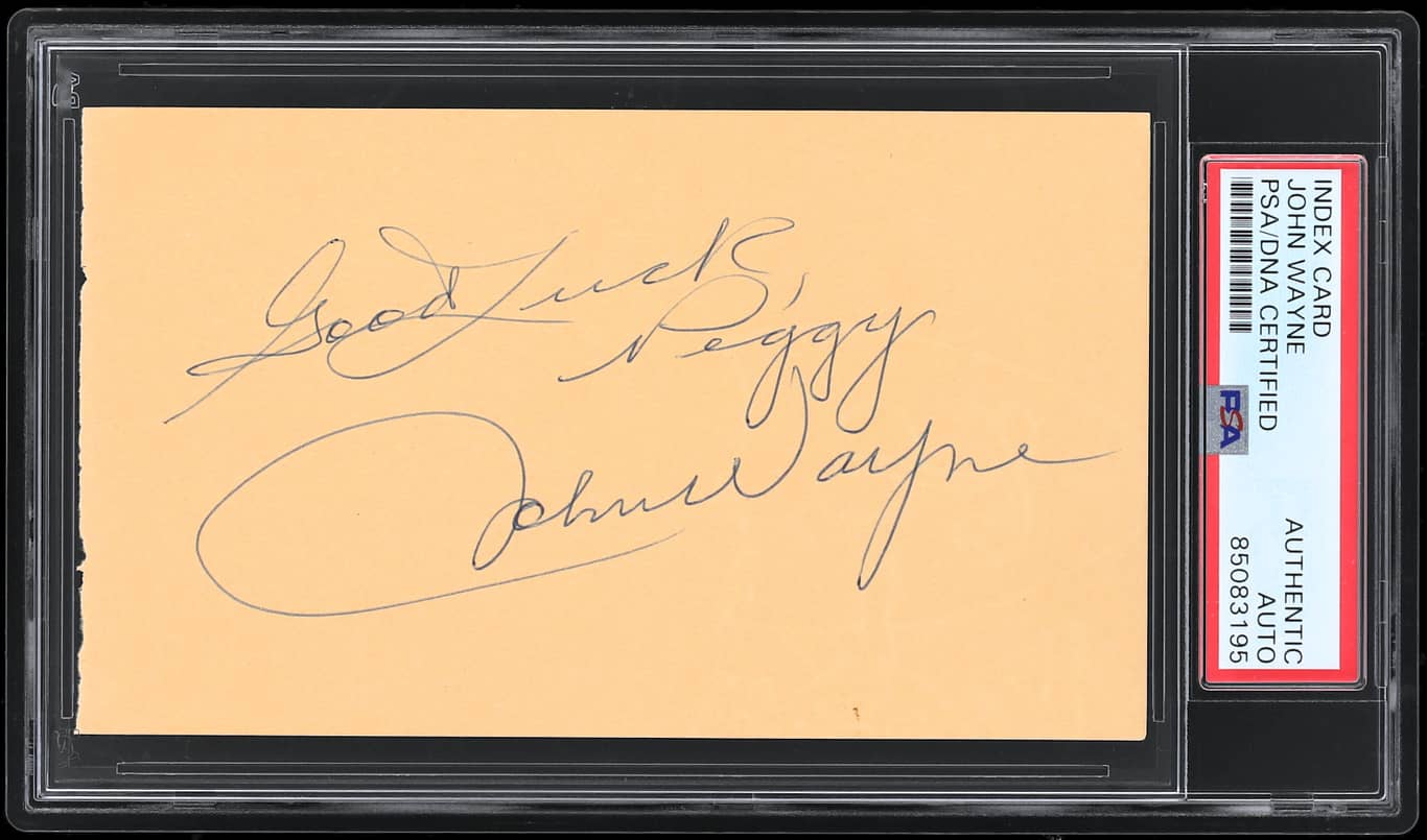 John Wayne "Good Luck Peggy" Authentic Signed 3x5 Index Card PSA/DNA Slabbed