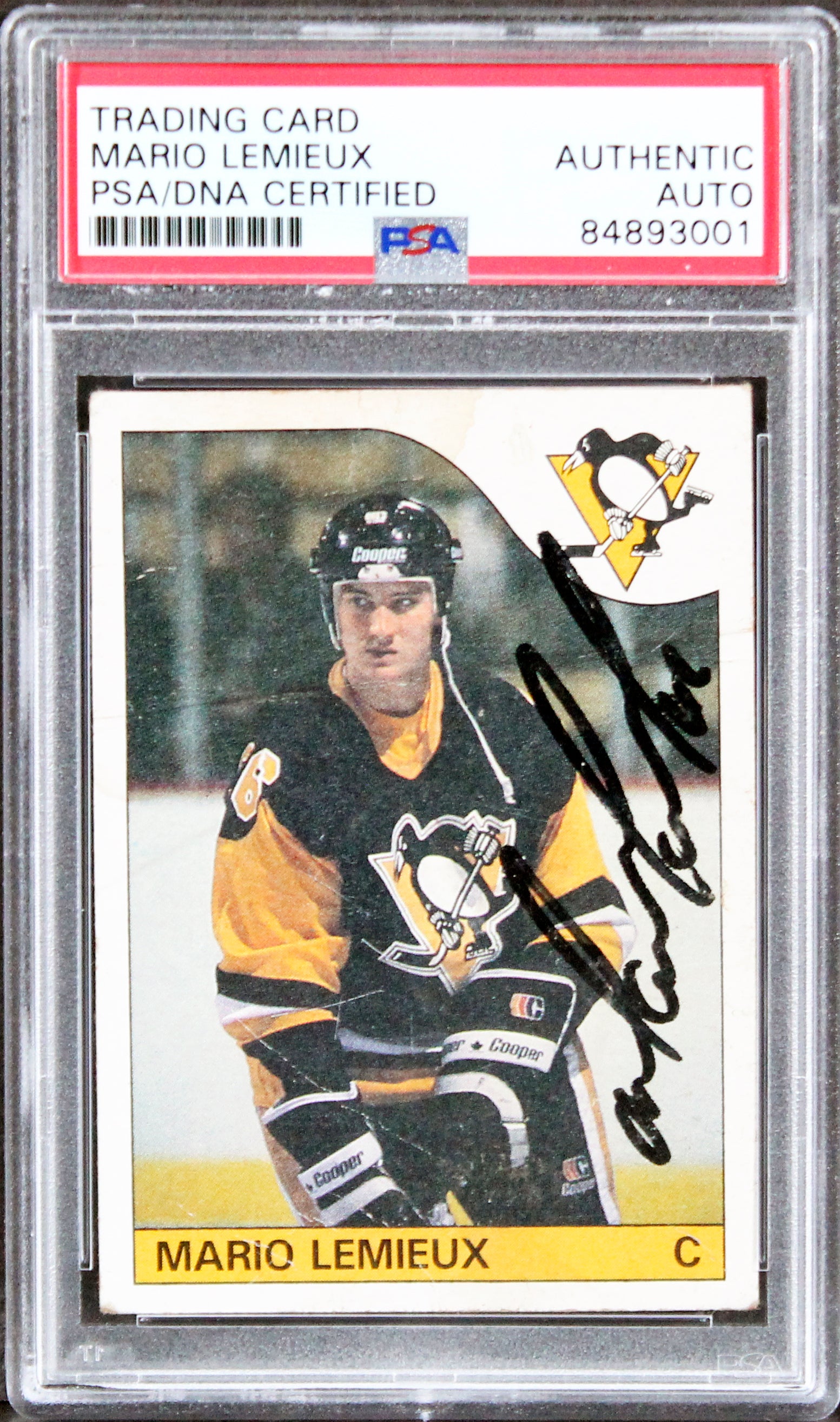 Penguins Mario Lemieux Authentic Signed 1985 Topps #9 Rookie Card PSA Slabbed