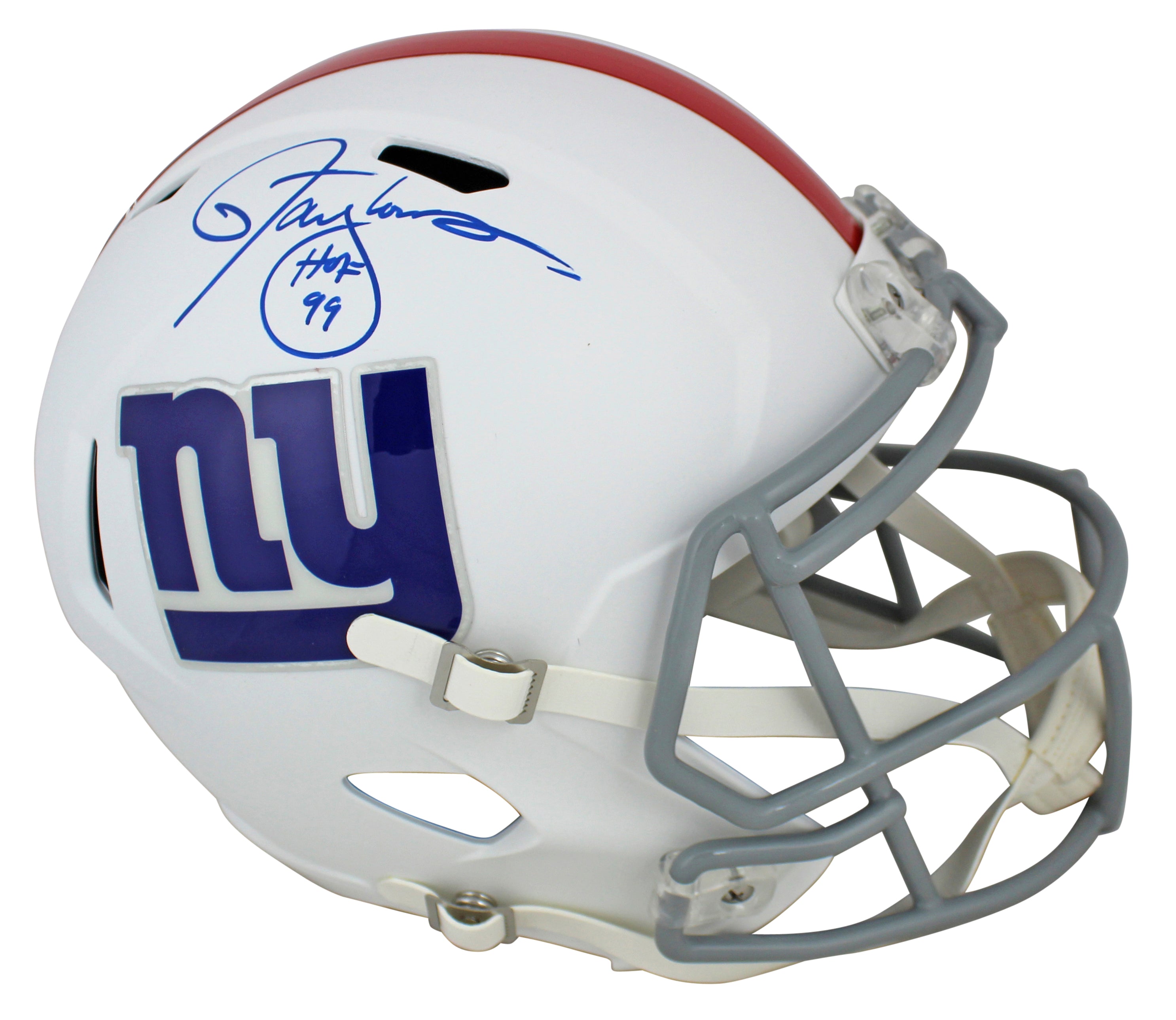Giants Lawrence Taylor "HOF 99" Signed Flat White Full Size Speed Rep Helmet BAS