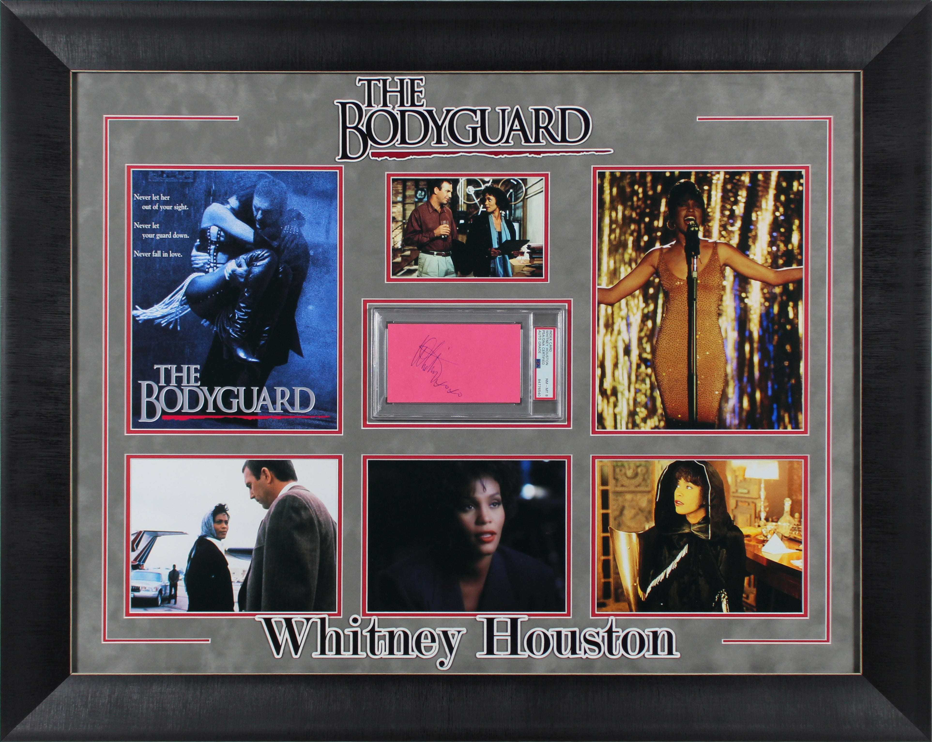Whitney Houston The Bodyguard Signed & Framed 3x5 Index Card PSA/DNA Slabbed
