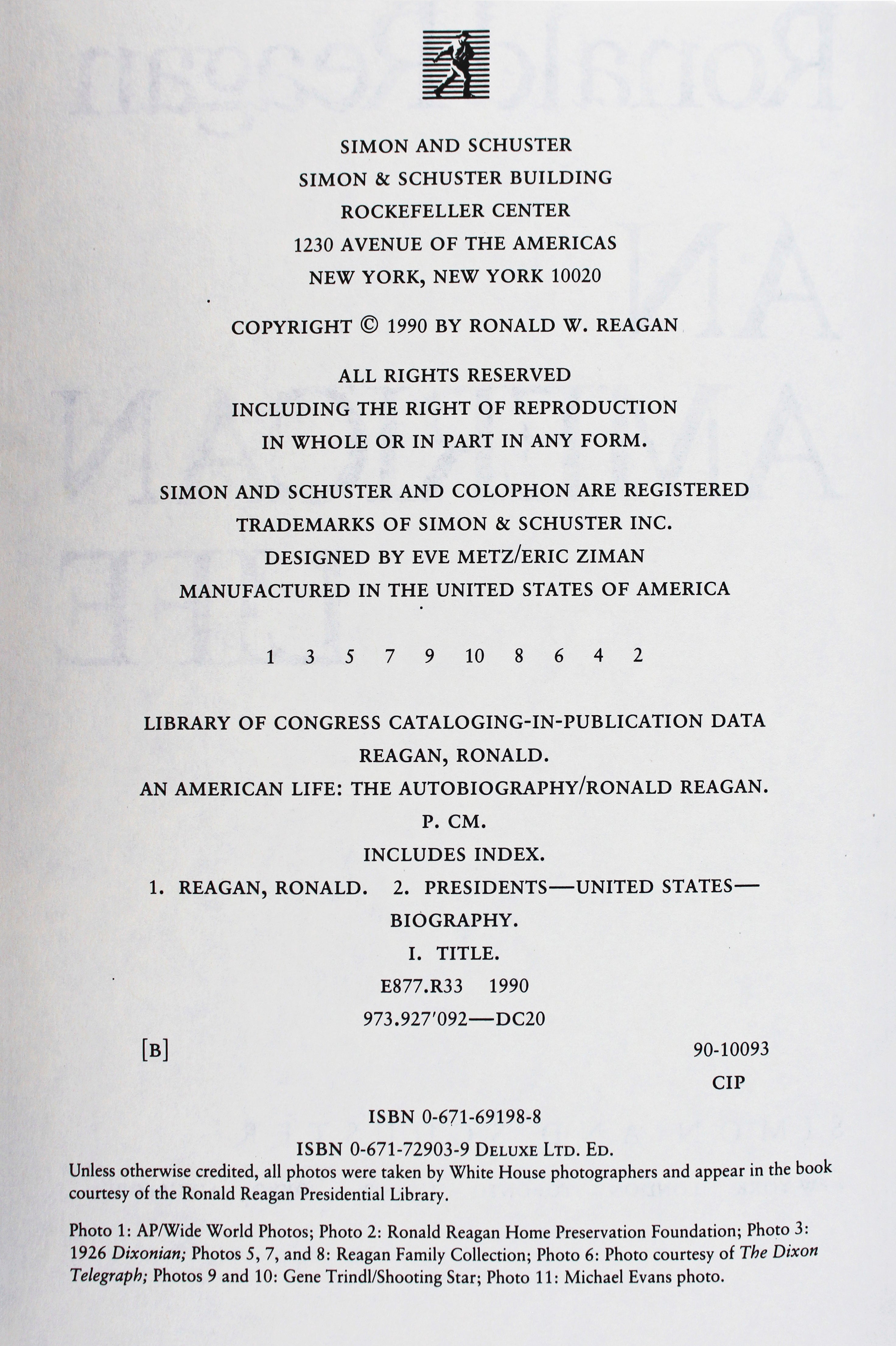 Ronald Reagan An American Life First Edition Hardcover Book Un-signed