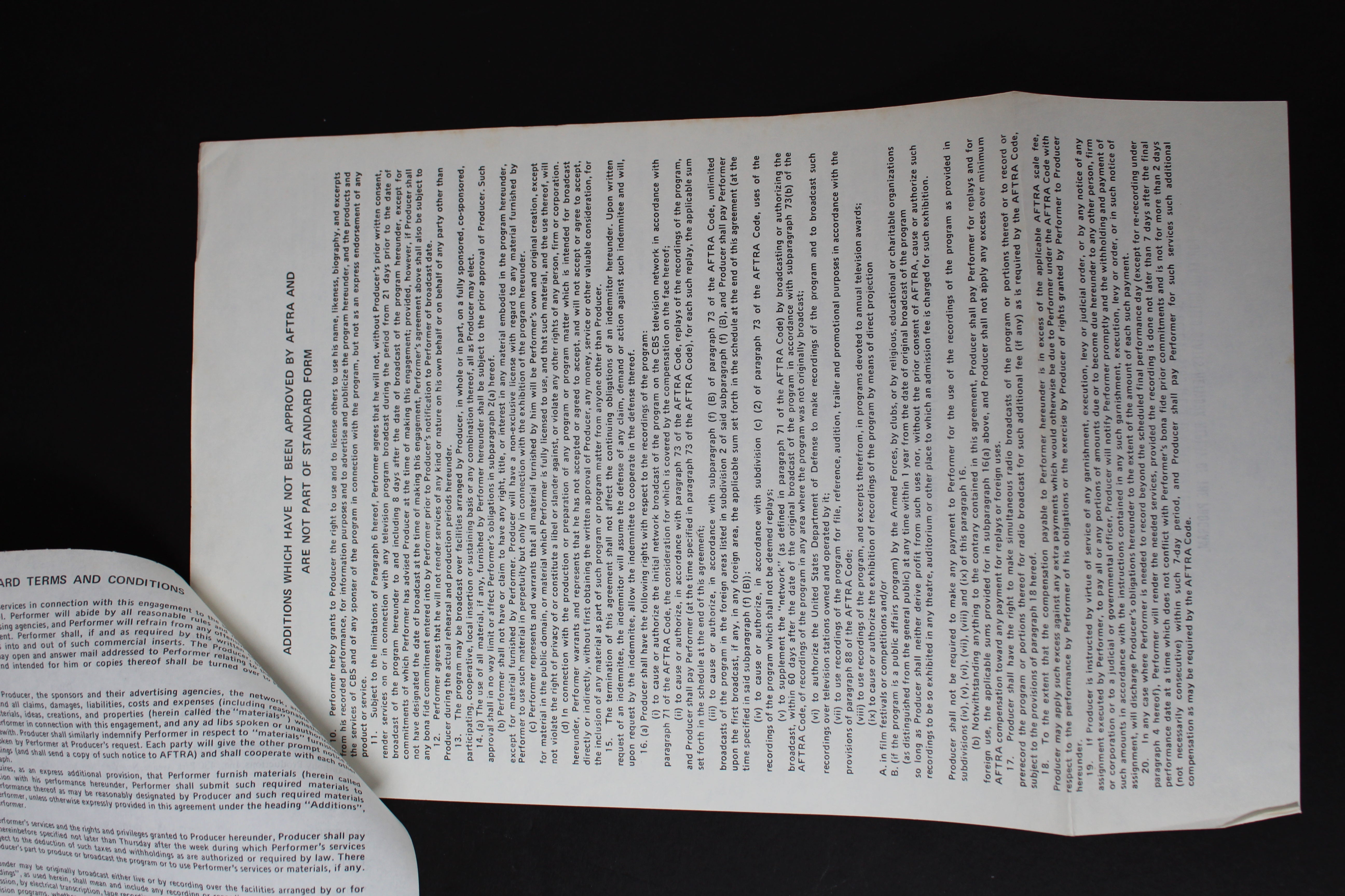 Louis Armstrong Signed 8.5x11 1970 Merv Griffin Show Contract BAS #AC33272