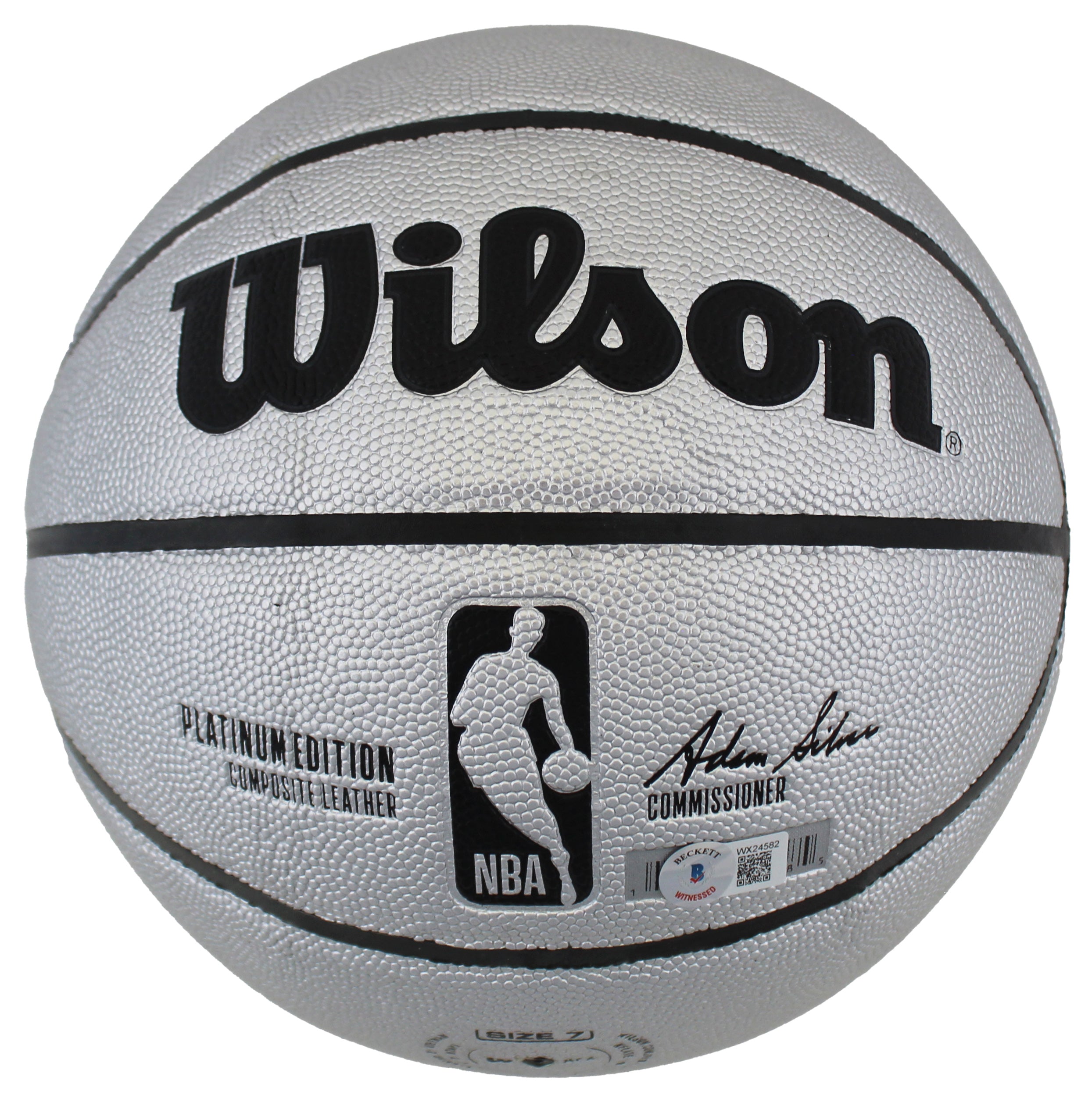 Lakers Shaquille O'Neal Signed Silver Wilson Basketball w/ Case BAS Witnessed