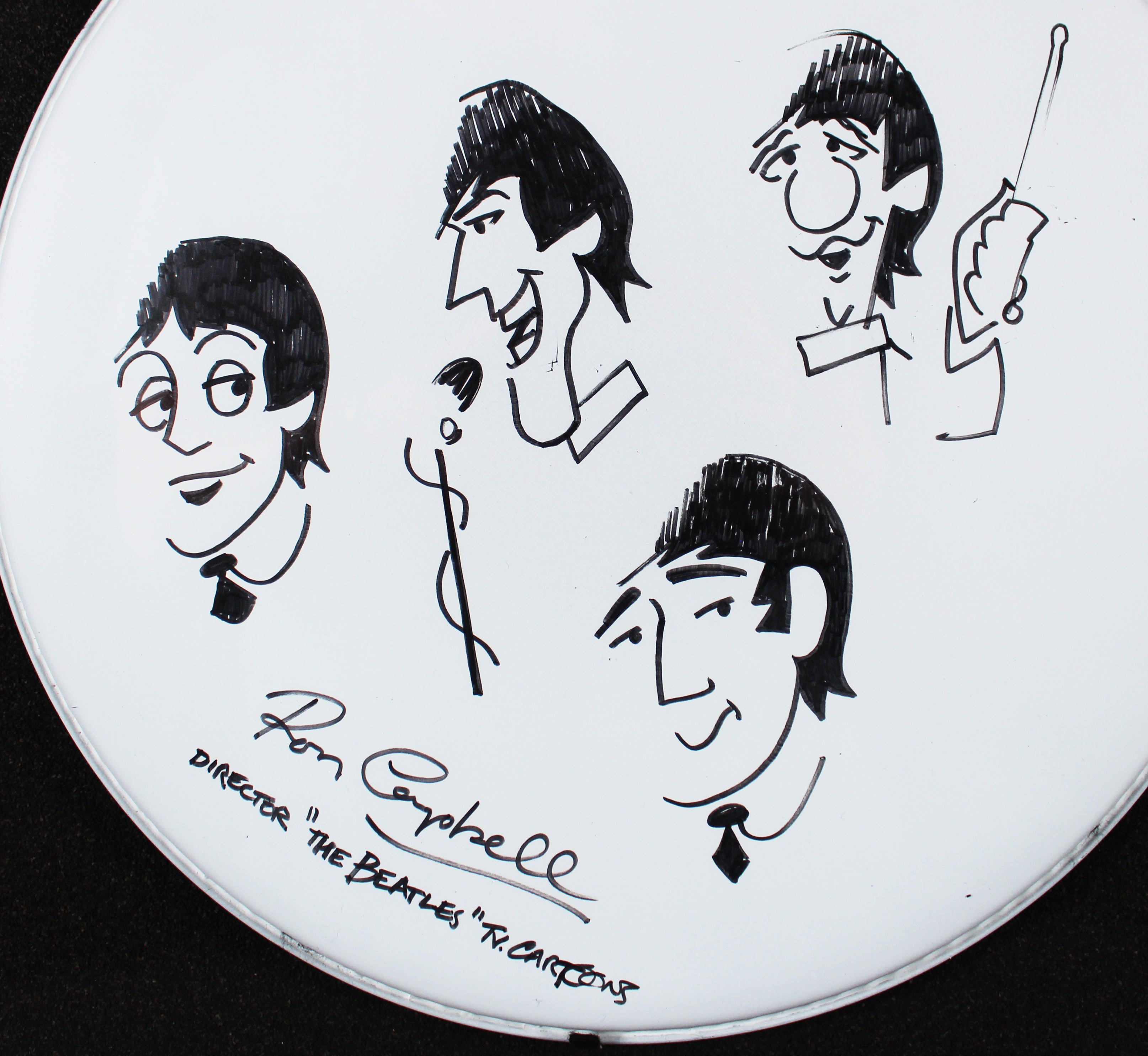 Ron Campbell "The Beatles" w/ Hand Drawn Sketch Signed & Framed Drum Head BAS