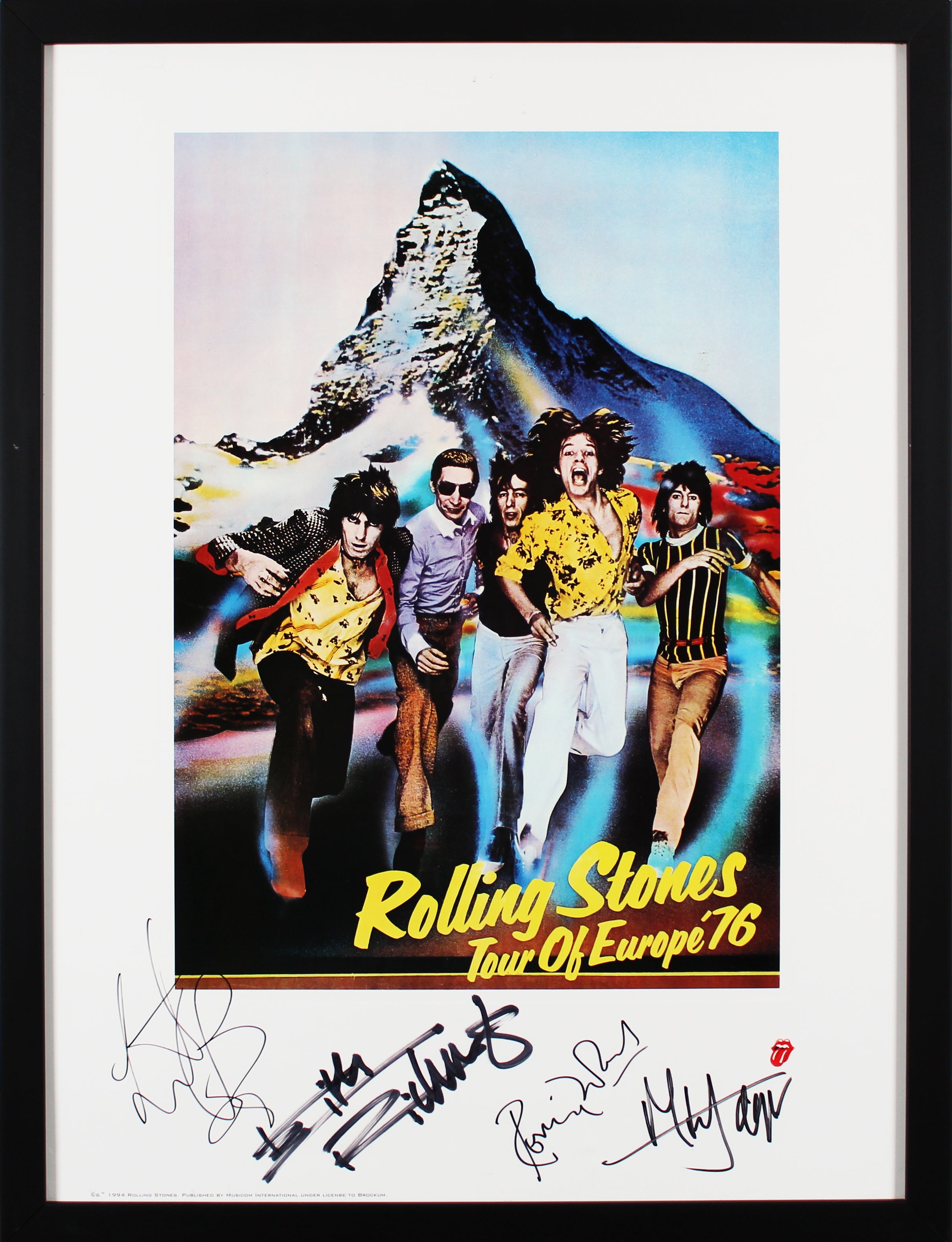 Rolling Stones (4) Jagger, Richards, Wood & Watts Signed 12x18 Framed Poster BAS