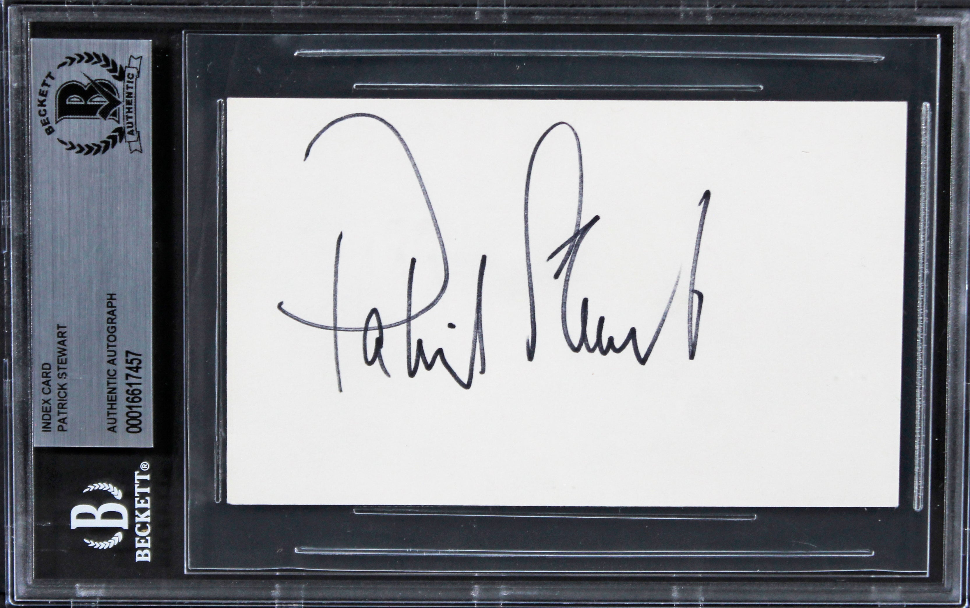 Patrick Stewart Star Trek The Next Generation Signed 3x5 Index Card BAS Slabbed