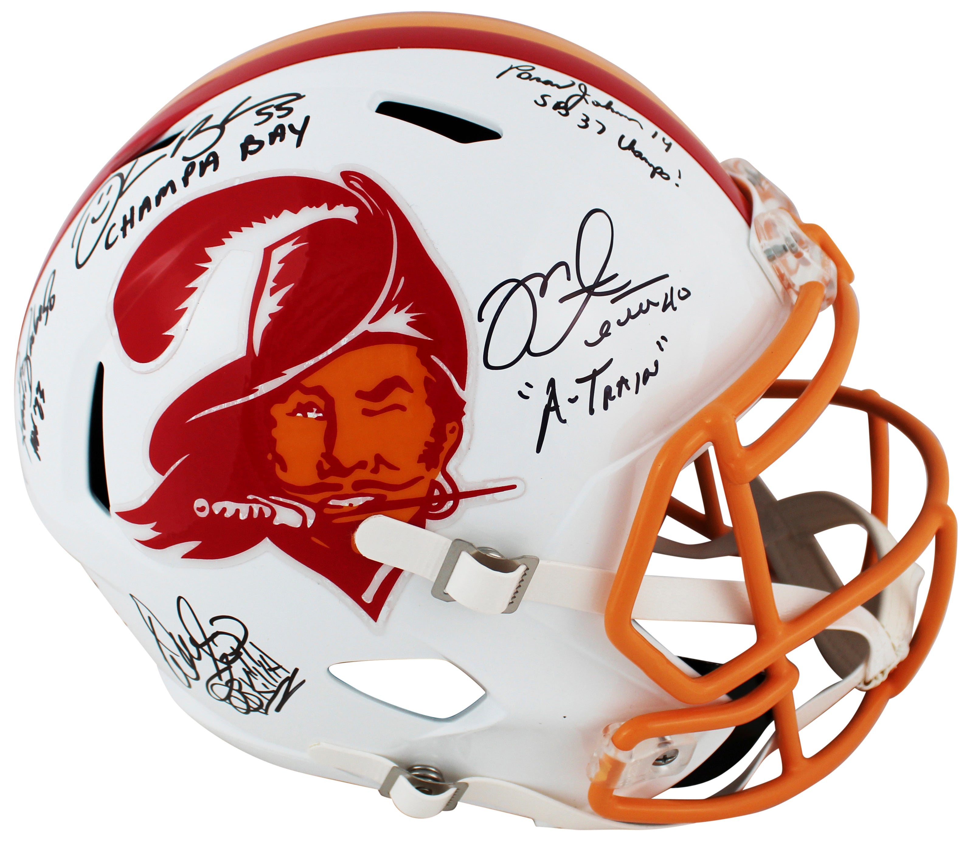 Bucs SB 37 Sapp, Brooks, Alstott +3 Signed 76-96 TB F/S Speed Rep Helmet BAS Wit