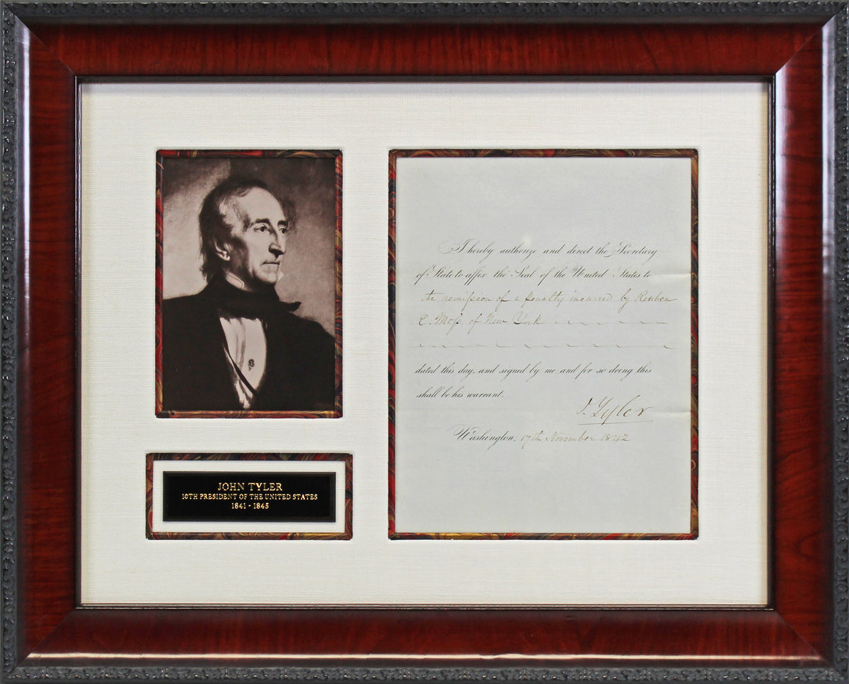 John Tyler Authentic Signed & Framed 7x9.25 Letter Dated November 17, 1842 BAS