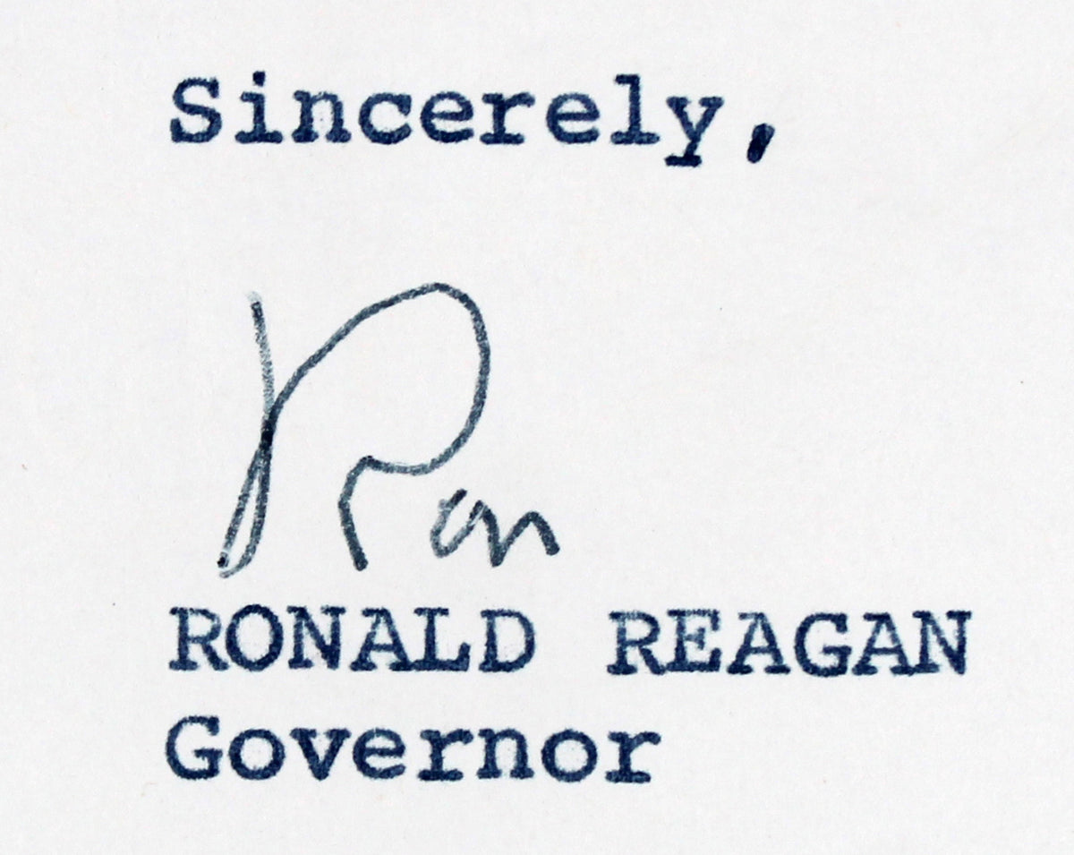 Ronald Reagan Signed 8.5x11 1968 Letter On Governor's Office Letterhead JSA