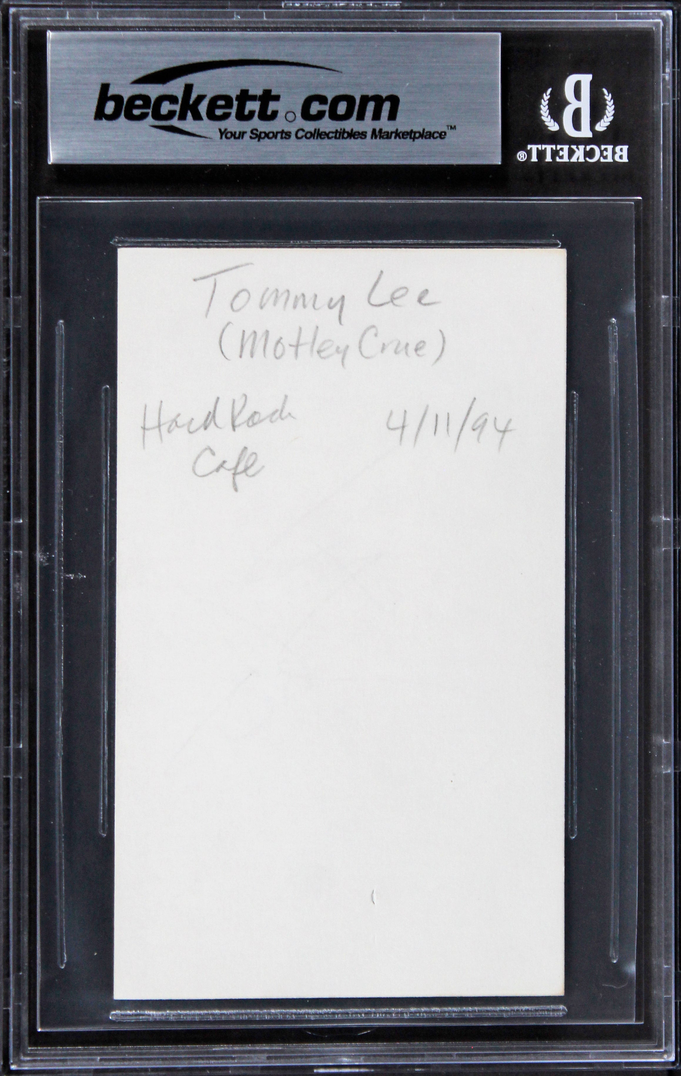 Tommy Lee Motley Crue Authentic Signed 3x5 Index Card Autographed BAS Slabbed