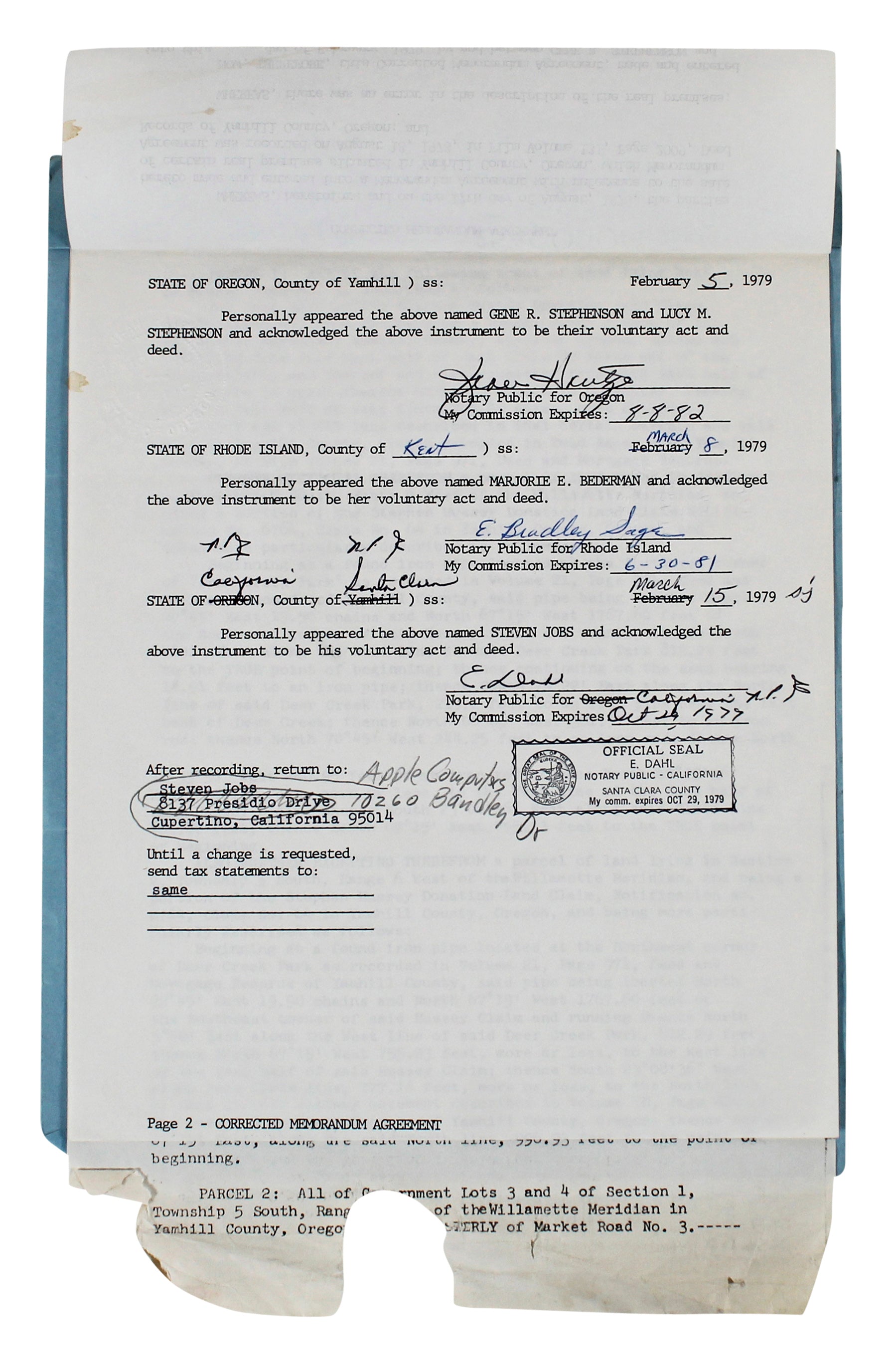 Steve Jobs Authentic Signed 8.5x11 3 Page Contract Autographed BAS #AD04273