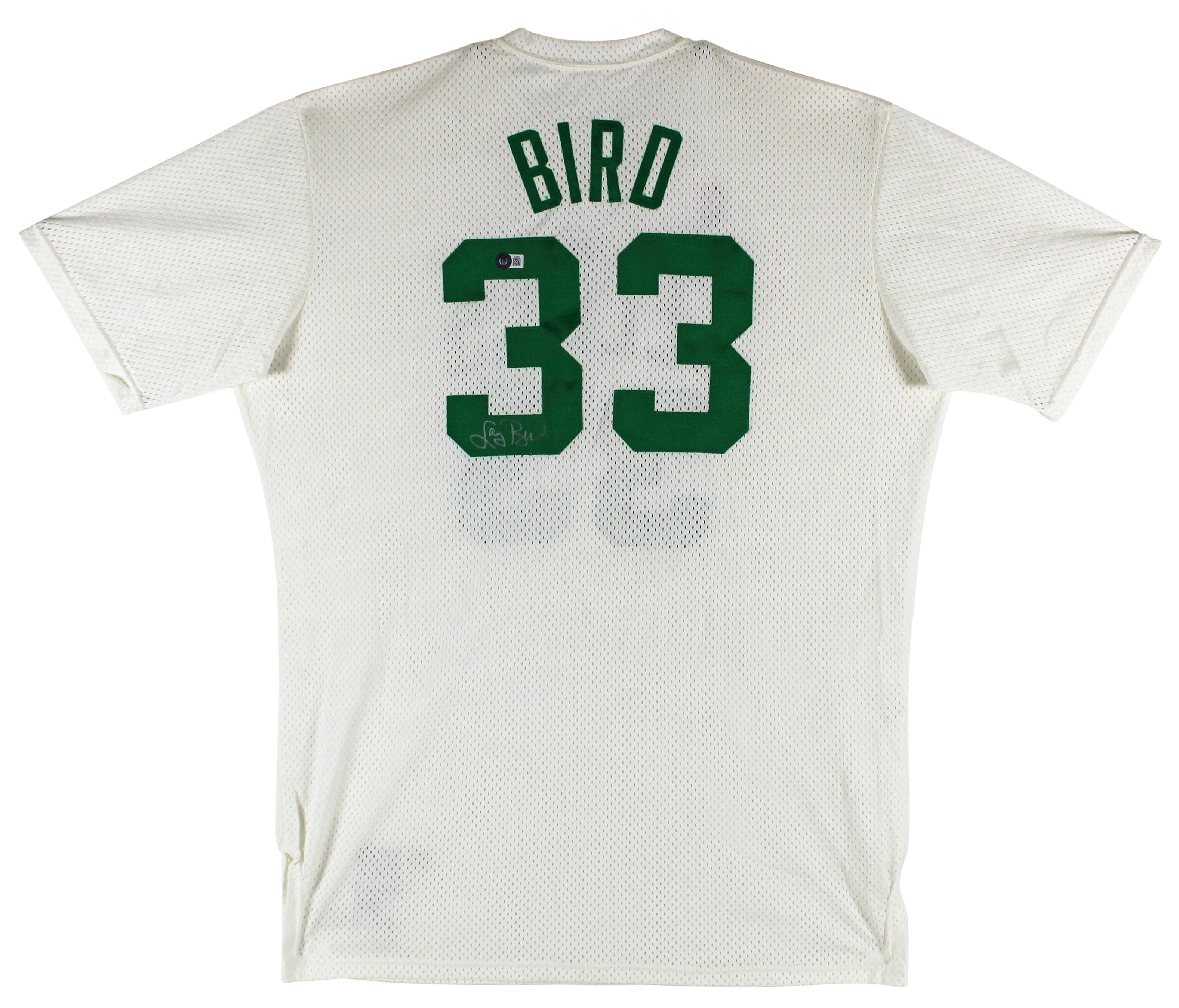 Celtics Larry Bird Signed Team Issue Sand-Knit Practice Shooting Shirt BAS