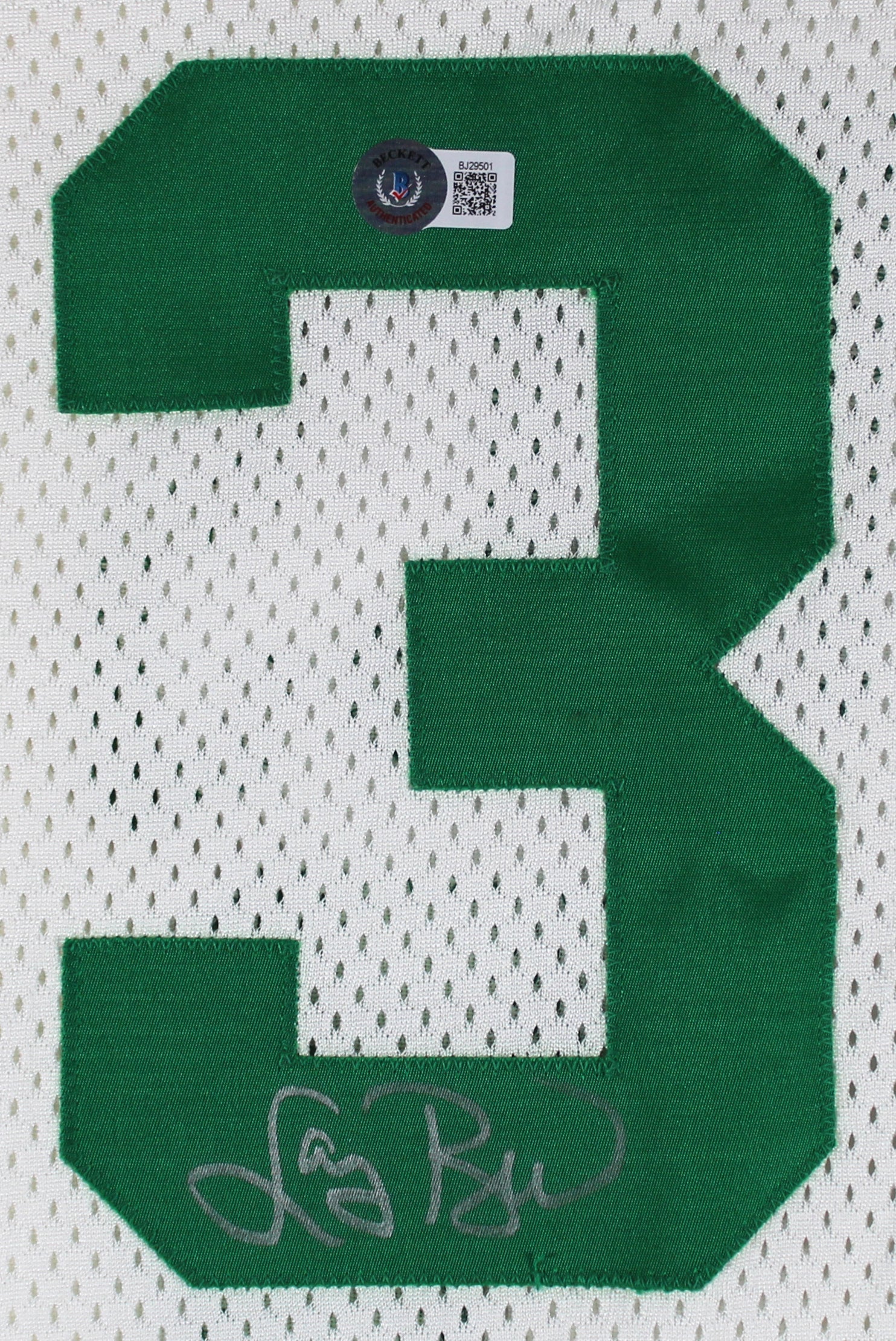 Celtics Larry Bird Signed Team Issue Sand-Knit Practice Shooting Shirt BAS