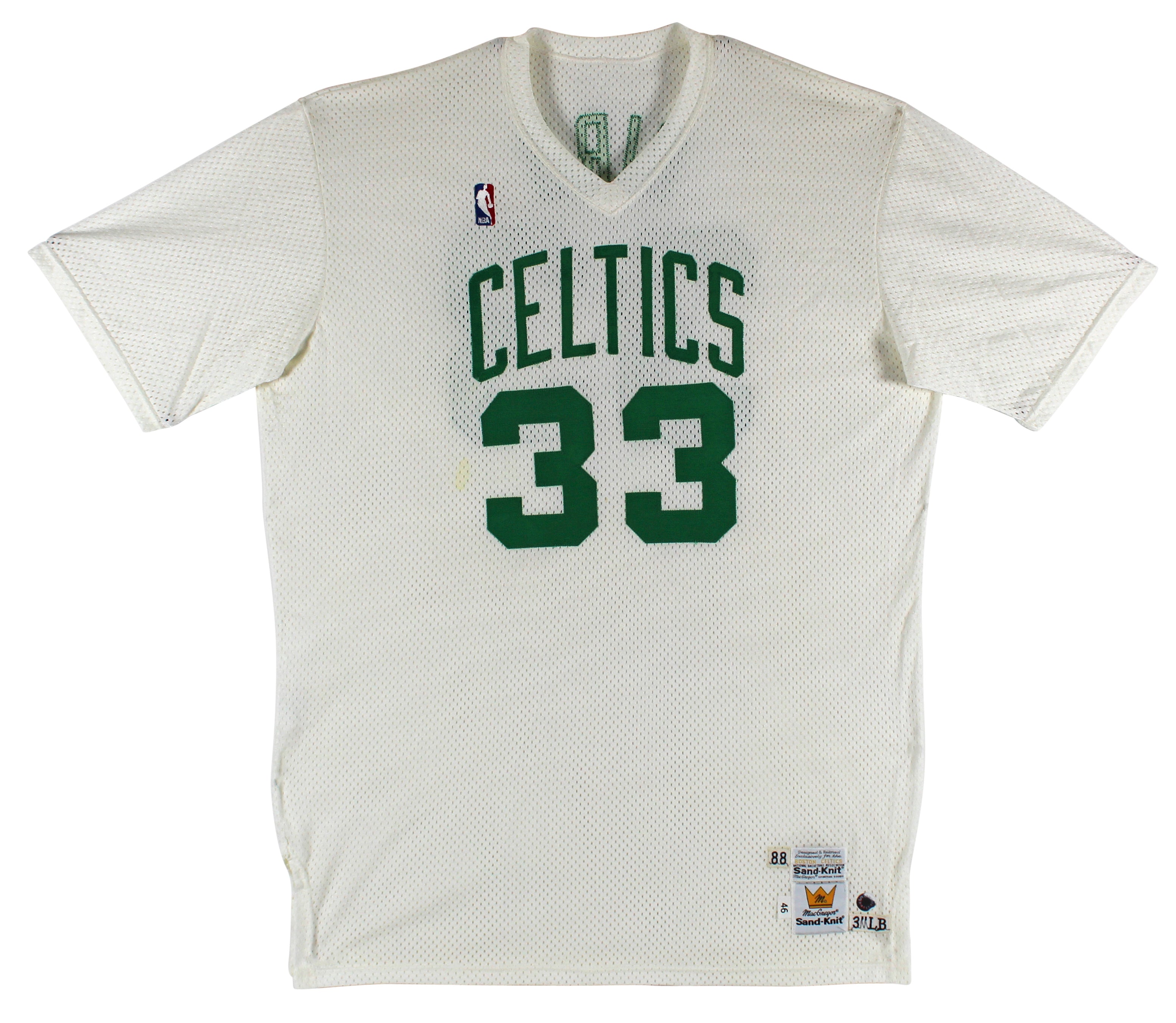 Celtics Larry Bird Signed Team Issue Sand-Knit Practice Shooting Shirt BAS