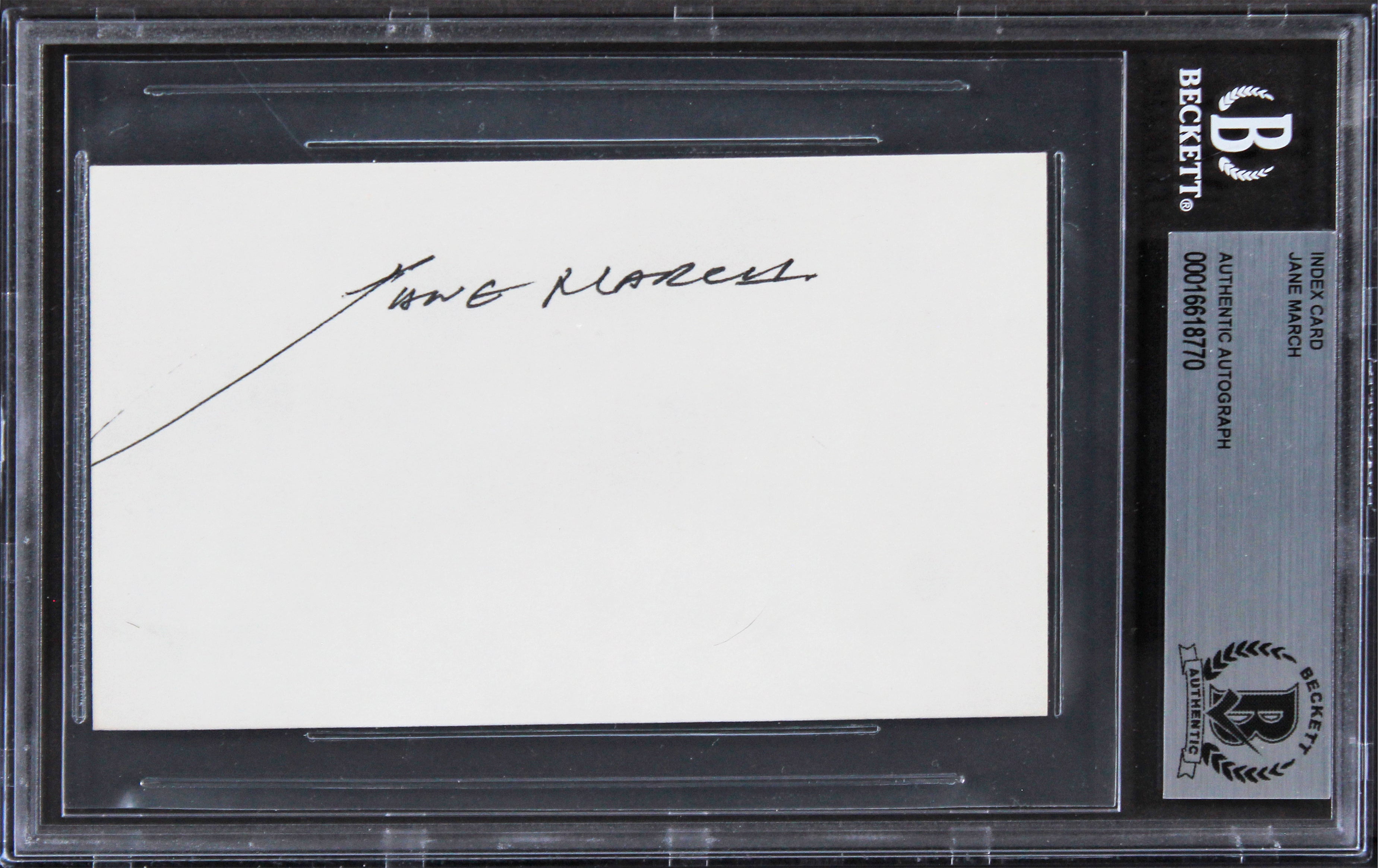Jane March Color of Night Authentic Signed 3x5 Index Card BAS Slabbed