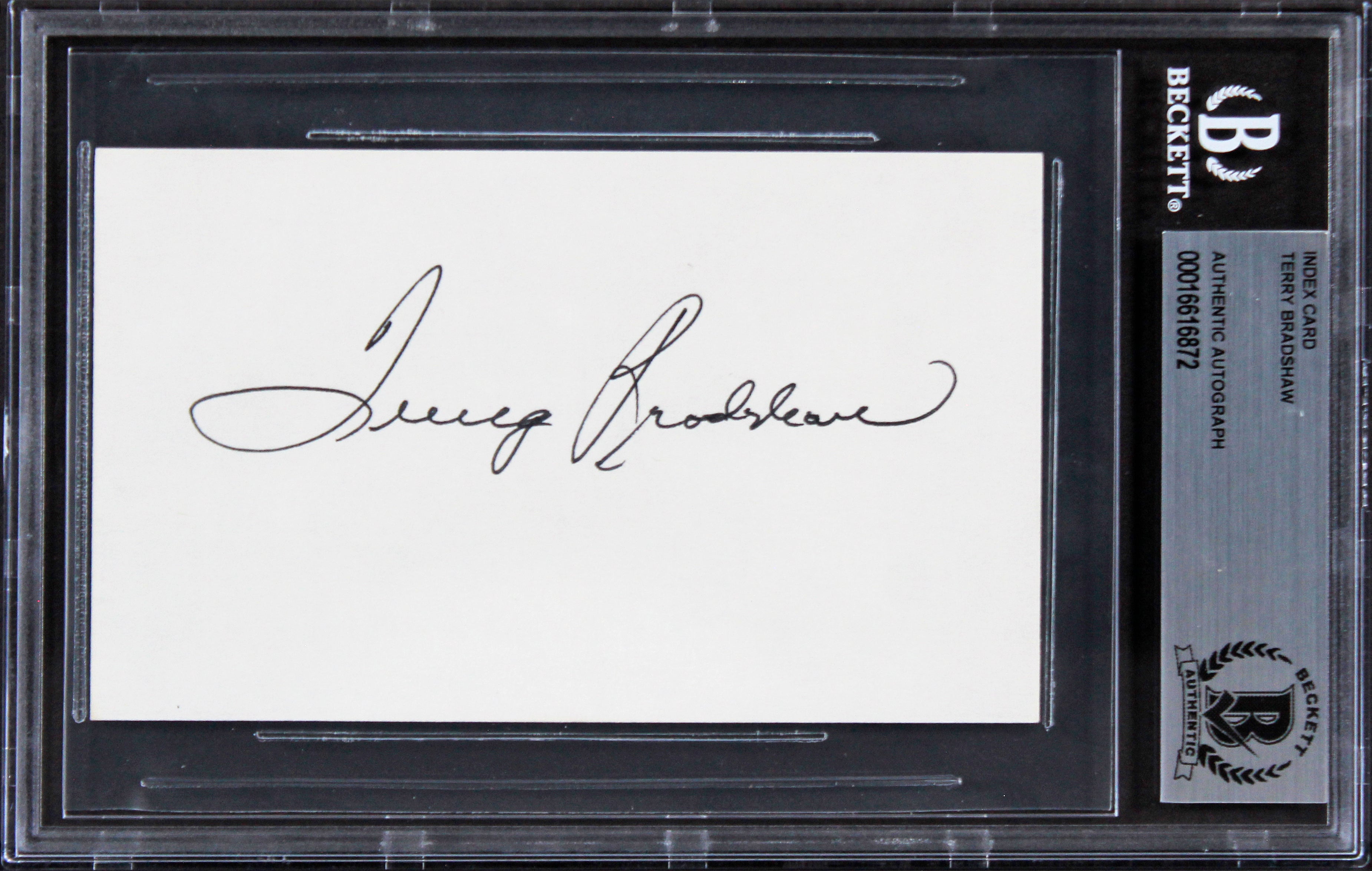 Steelers Terry Bradshaw Authentic Signed 3x5 Index Card Autographed BAS Slabbed