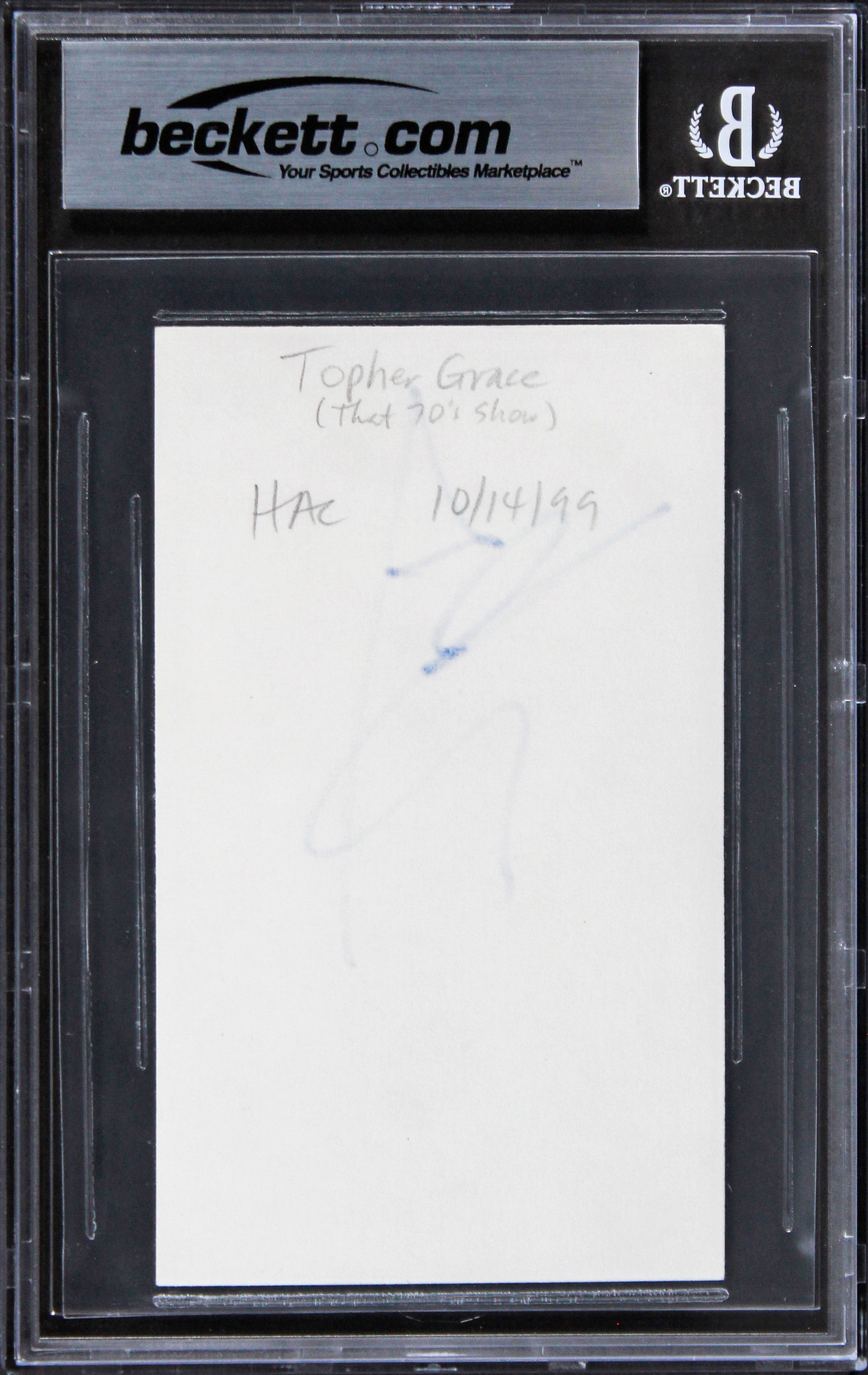 Topher Grace That 70's Show Authentic Signed 3x5 Index Card BAS Slabbed