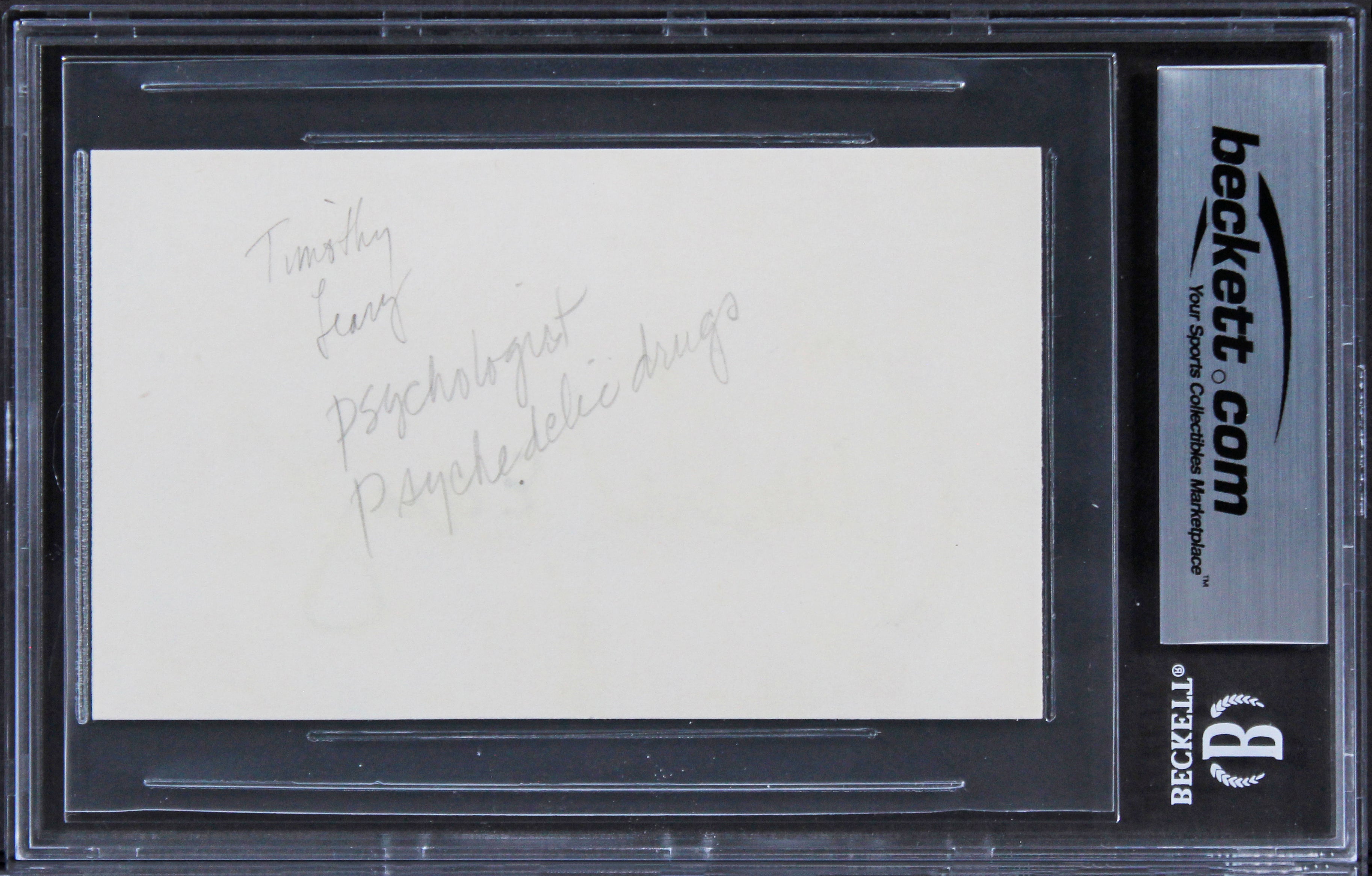 Timothy Leary Psychologist Authentic Signed 3x5 Index Card BAS Slabbed