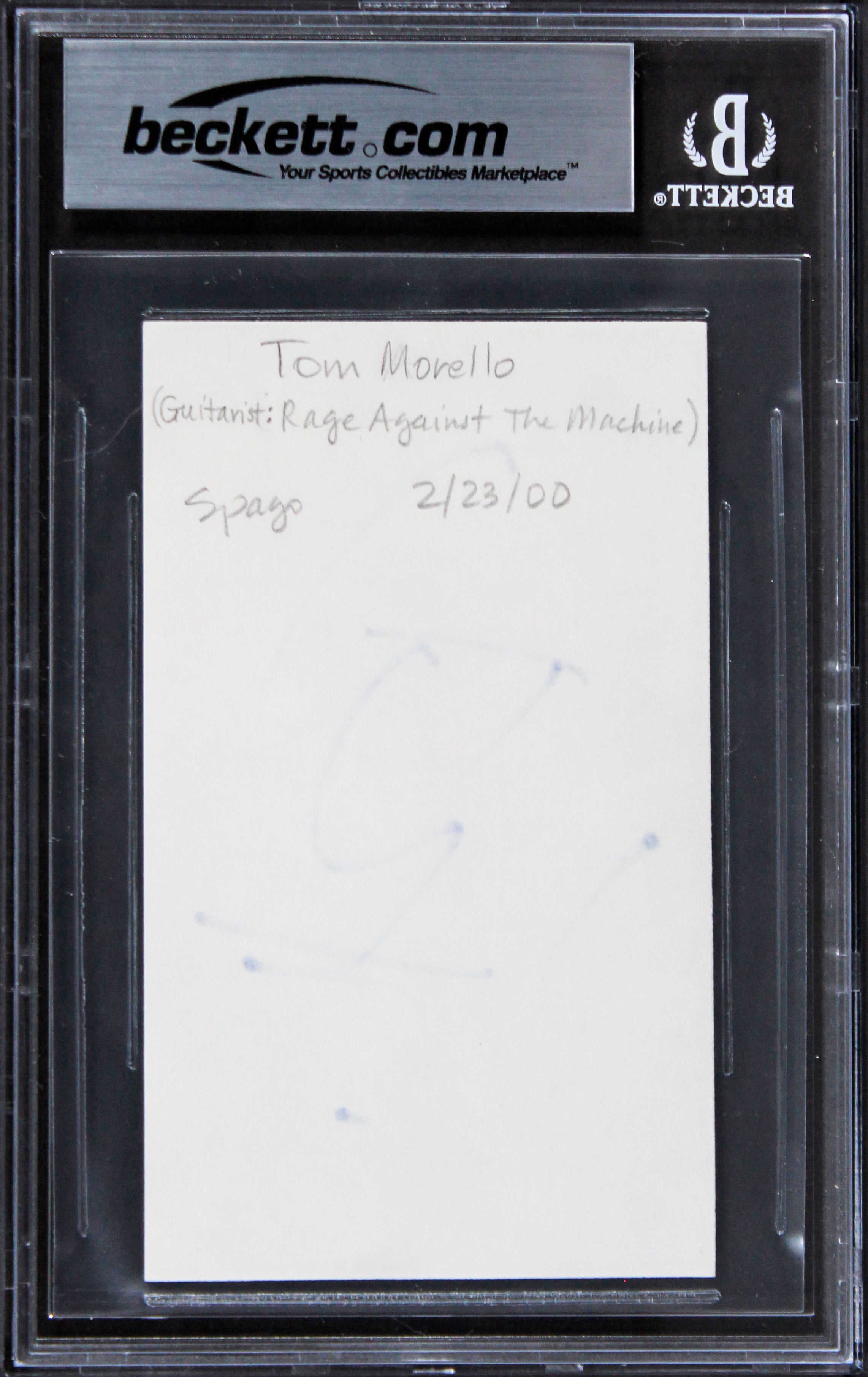 Tom Morello Rage Against the Machine Signed 3x5 Index Card BAS Slabbed