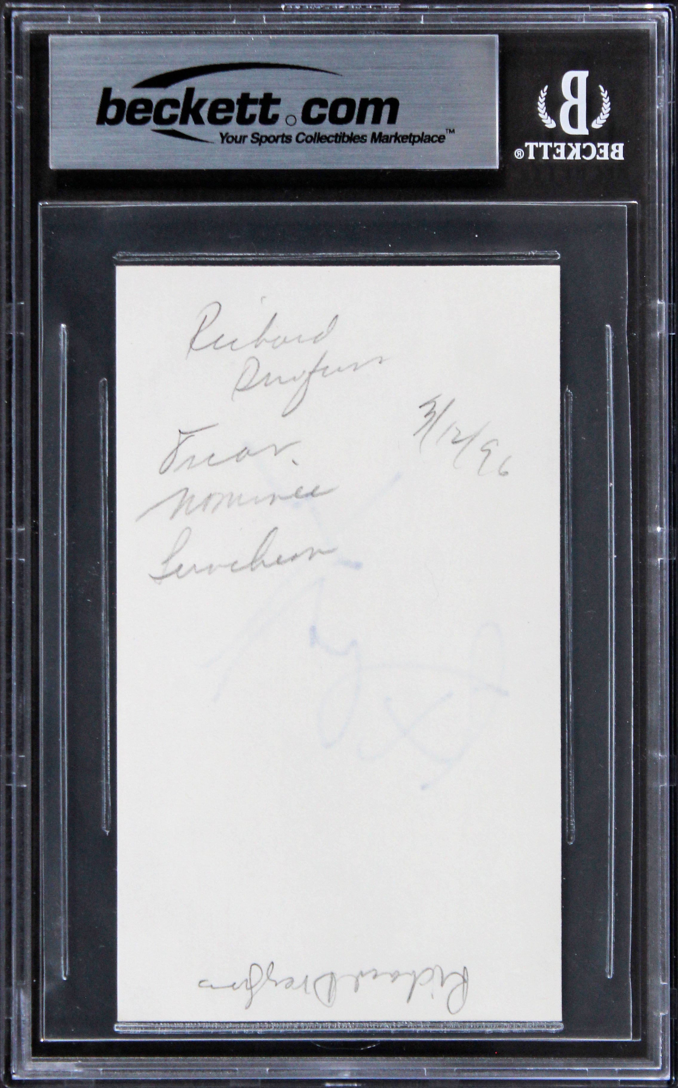 Richard Dreyfuss Jaws Authentic Signed 3x5 Index Card Autographed BAS Slabbed
