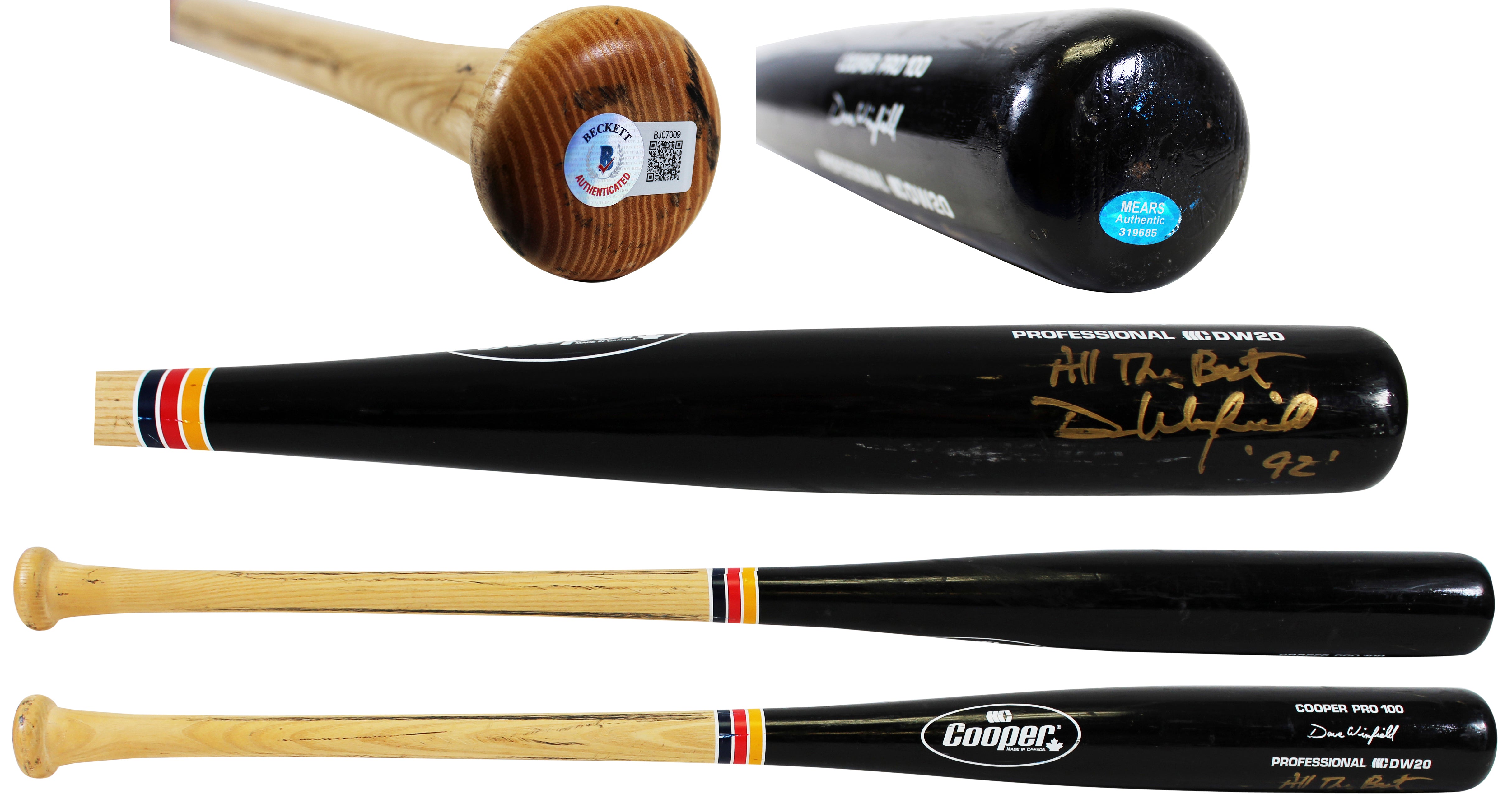 Blue Jays Dave Winfield Signed 1992 Game Used Cooper Pro 100 Bat BAS #BJ07009