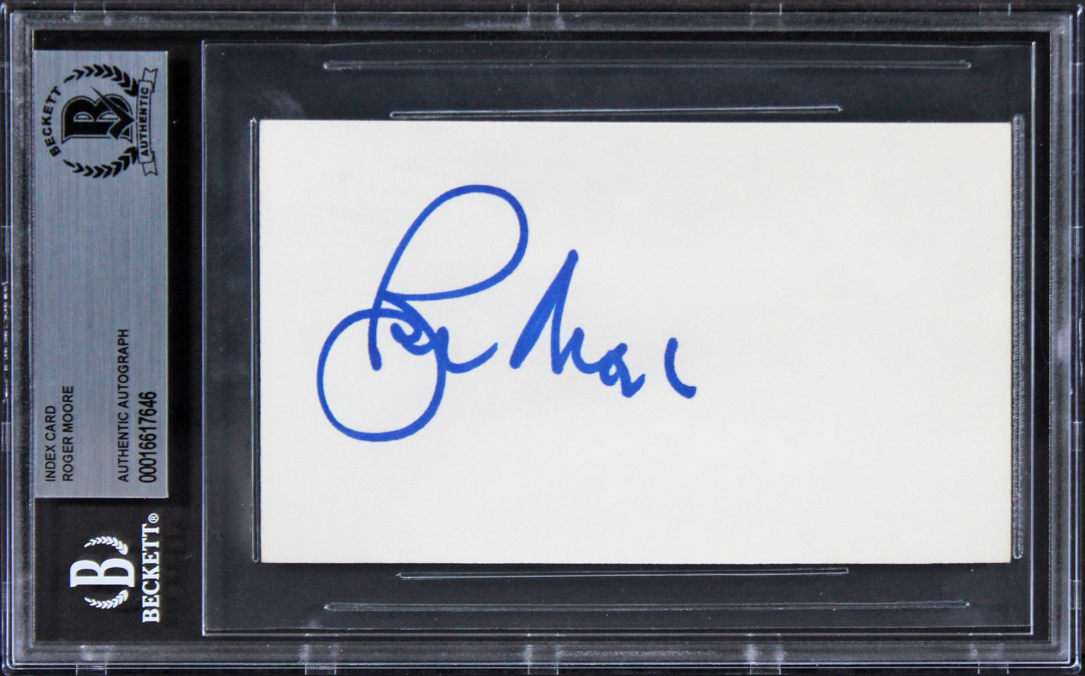 Roger Moore James Bond Authentic Signed 3x5 Index Card Autographed BAS Slabbed 2