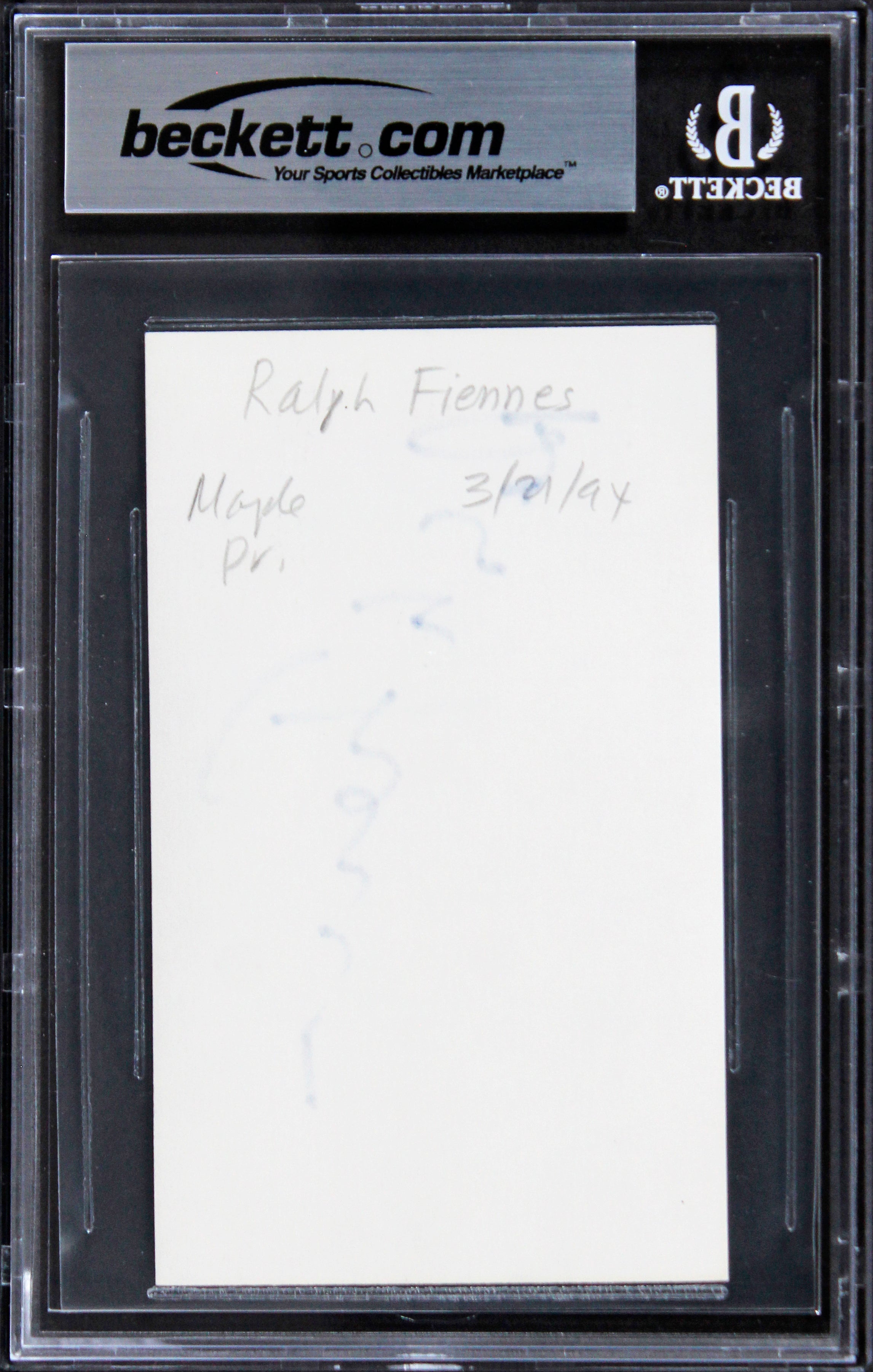 Ralph Fiennes Schindler's List Authentic Signed 3x5 Index Card BAS Slabbed 3