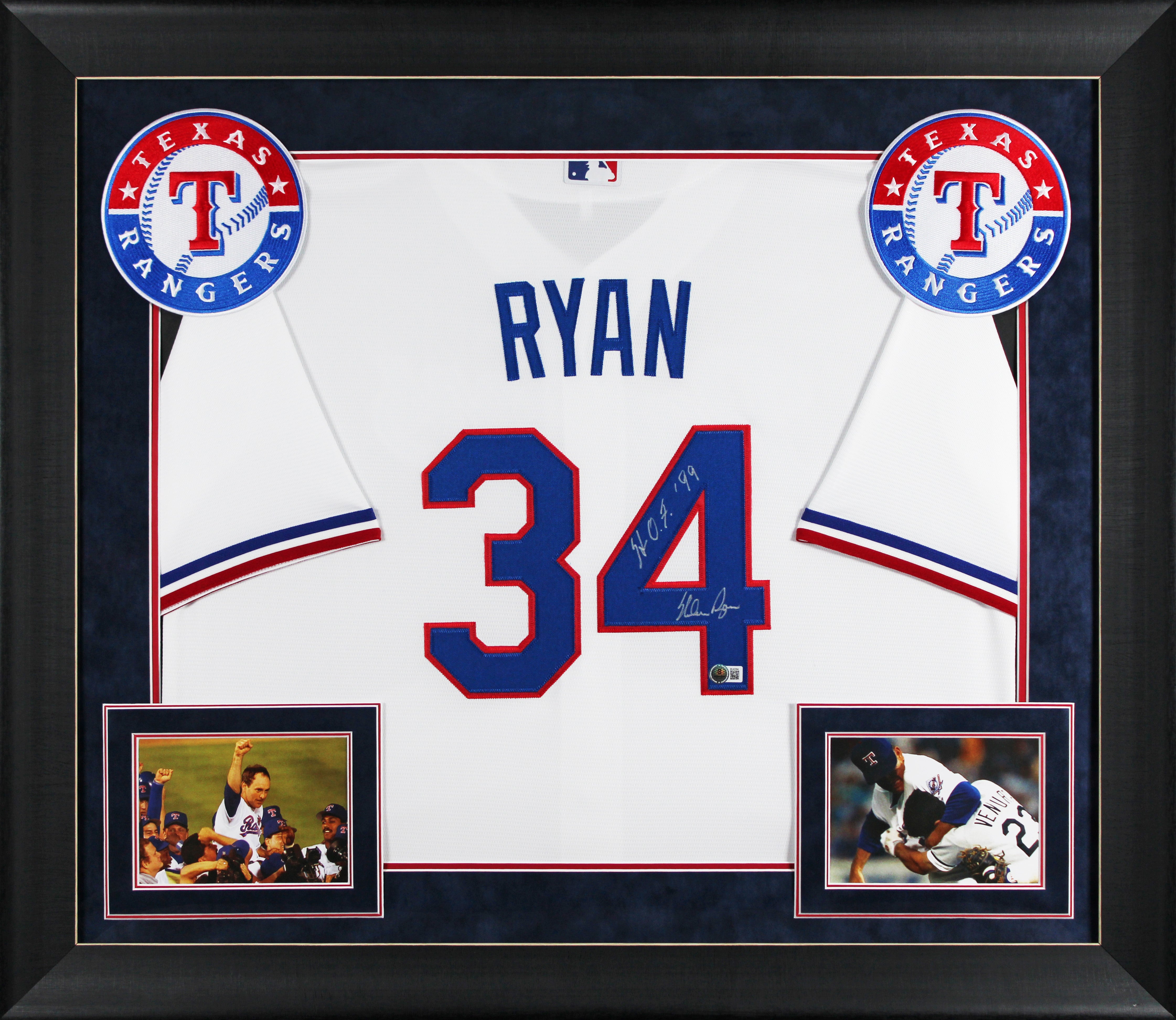 Rangers Nolan Ryan "HOF 99" Authentic Signed White Nike Framed Jersey BAS