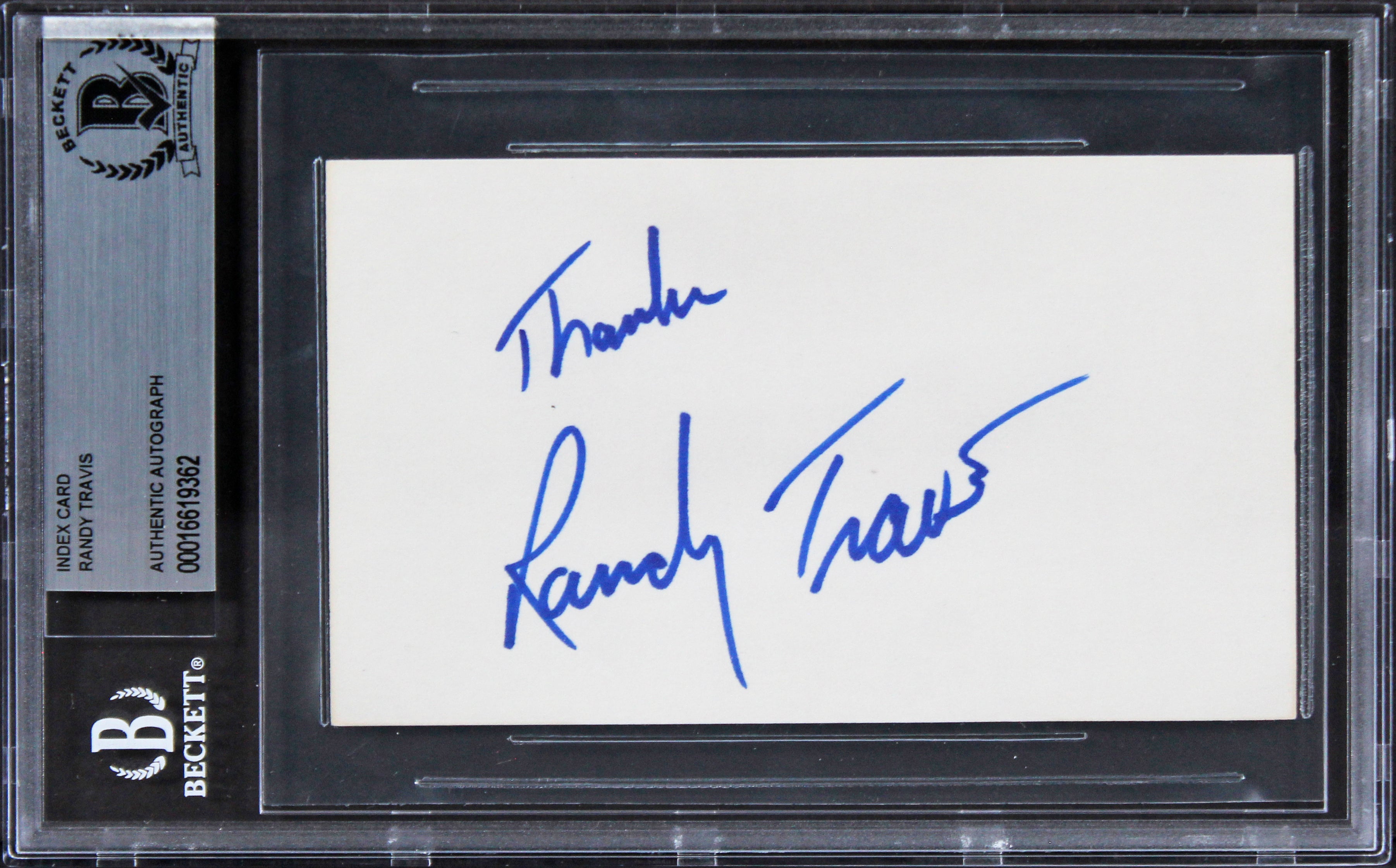 Randy Travis Country Musician "Thanks" Signed 3x5 Index Card BAS Slabbed