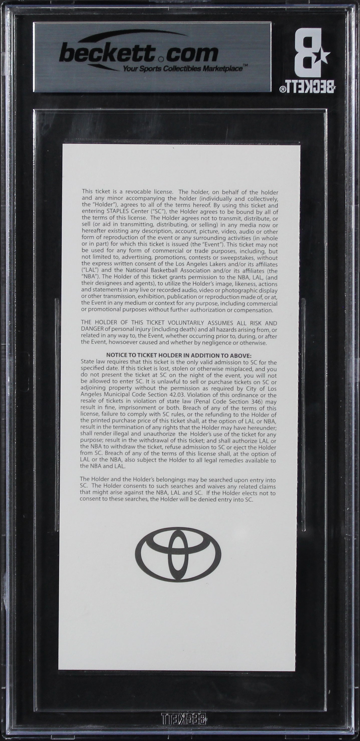 Shaquille O'Neal Signed 2011 BOS Vs. LAL Ticket EX-MT 9, Auto 9! BAS Slabbed