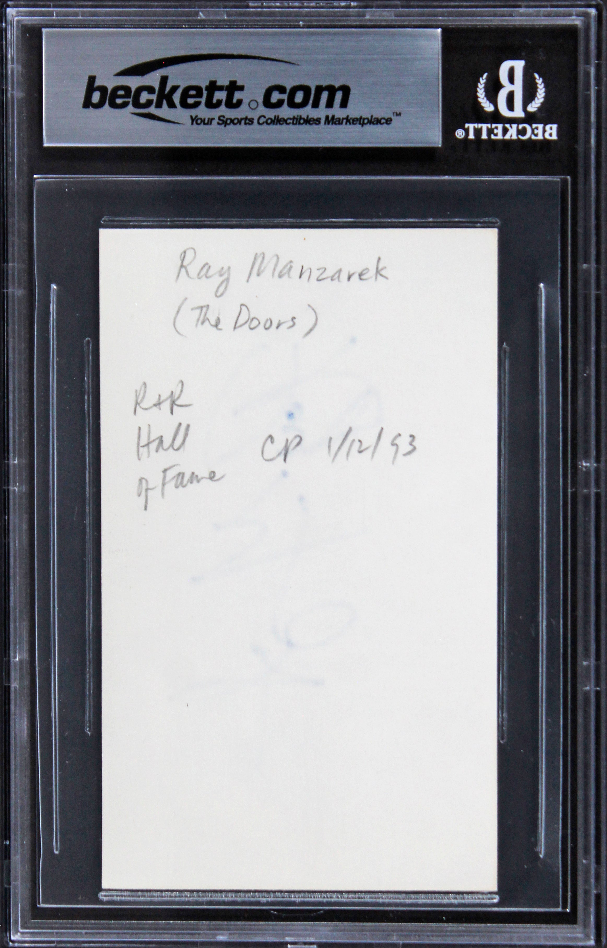 Ray Manzarek The Doors Authentic Signed 3x5 Index Card Autographed BAS Slabbed