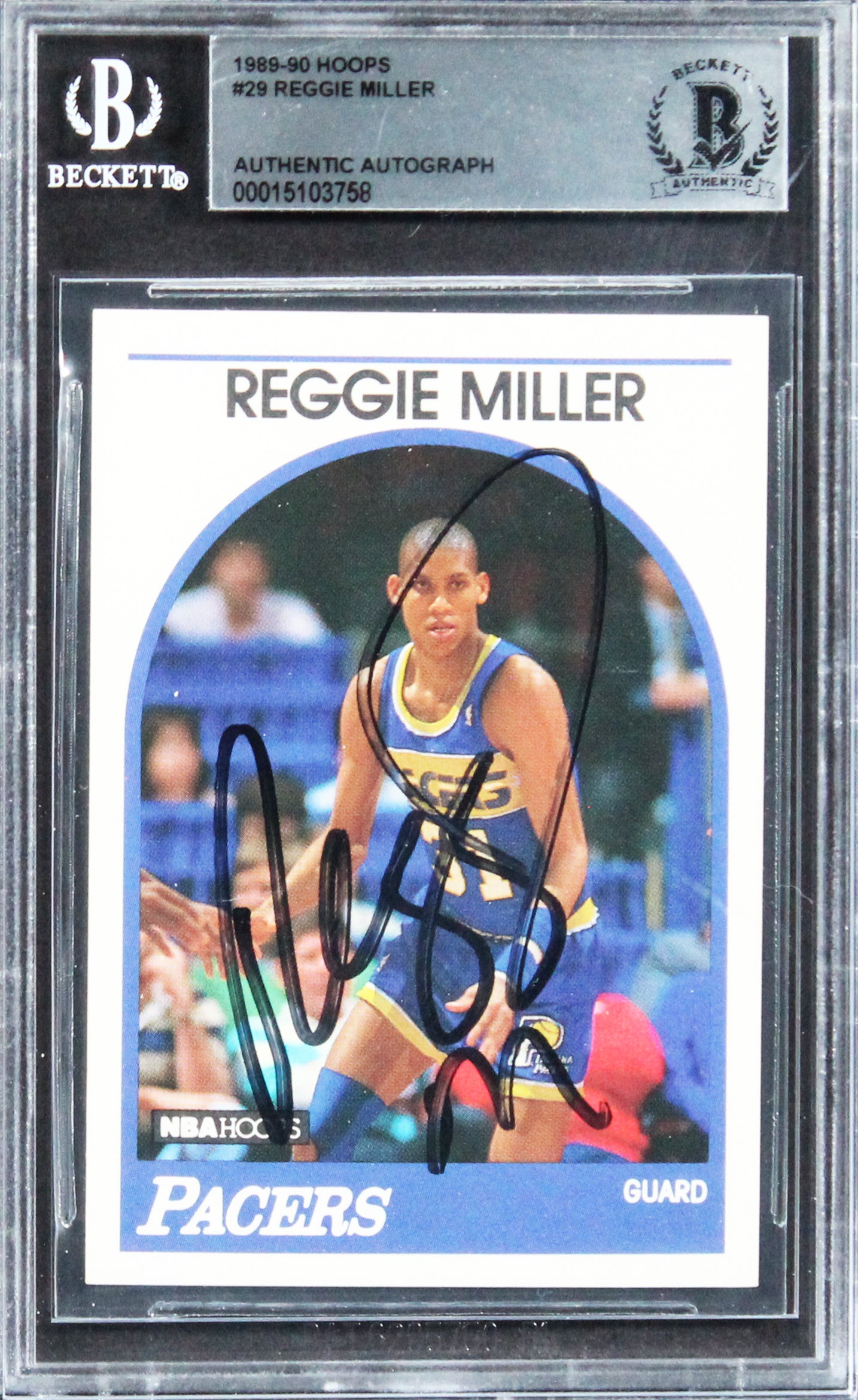 Pacers Reggie Miller Authentic Signed 1989 Hoops #29 Card BAS Slabbed