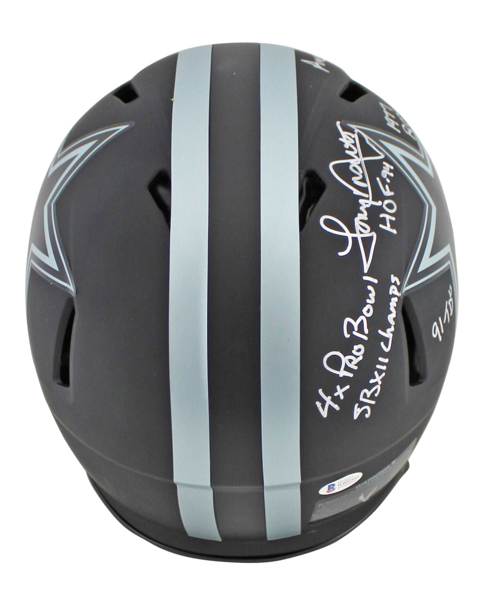 Tony Dorsett "Stat" Signed Proline Full Size Eclipse Speed Helmet Silver Sig BAS