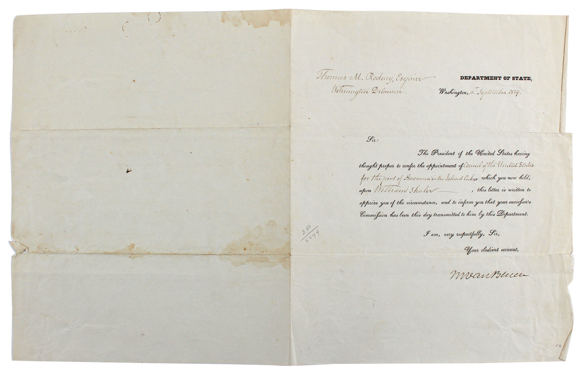 Martin Van Buren Authentic Signed 8x9.5 1829 Letter As Secretary Of State BAS